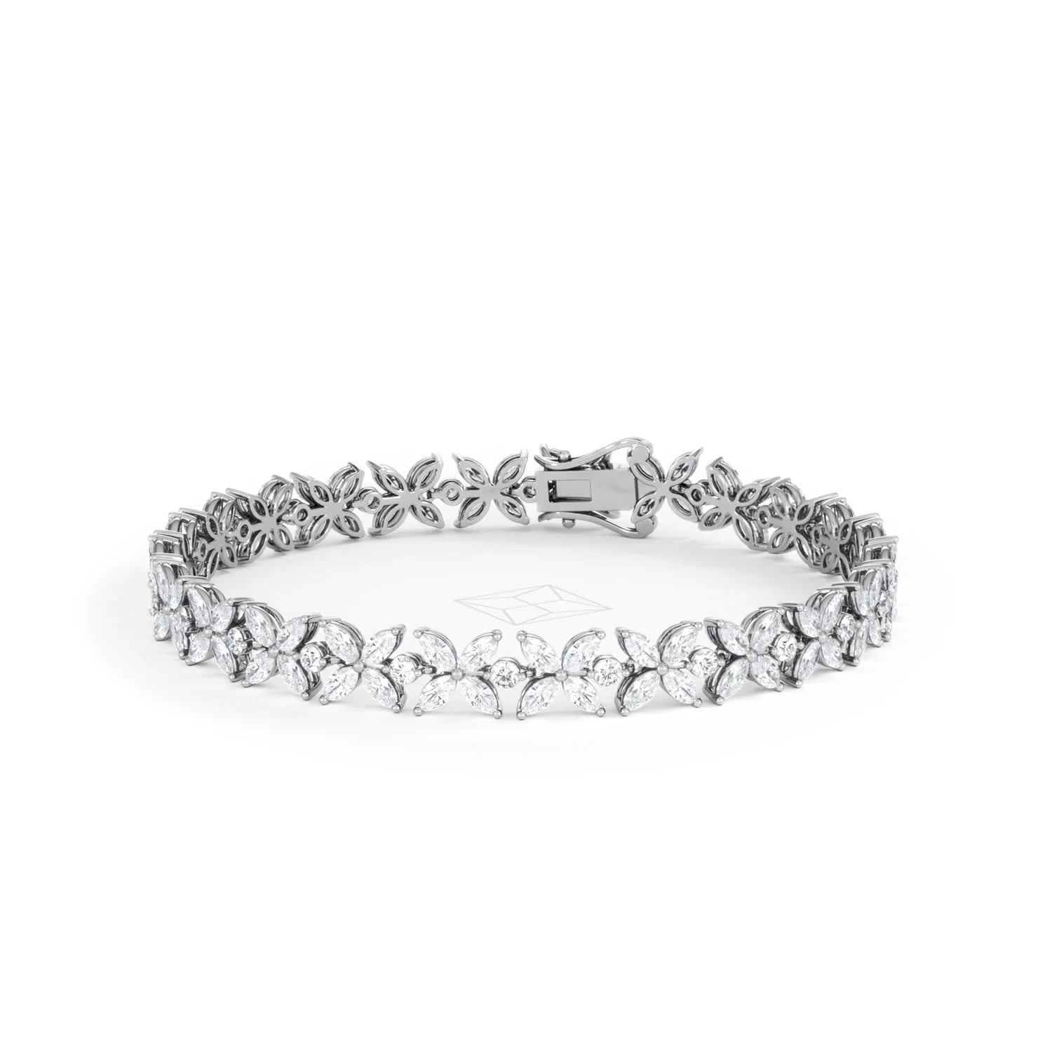 Luxe Floral 7.00ct Marquise and Round Cut Lab Diamond Tennis Bracelet in 18K White Gold - Image 86