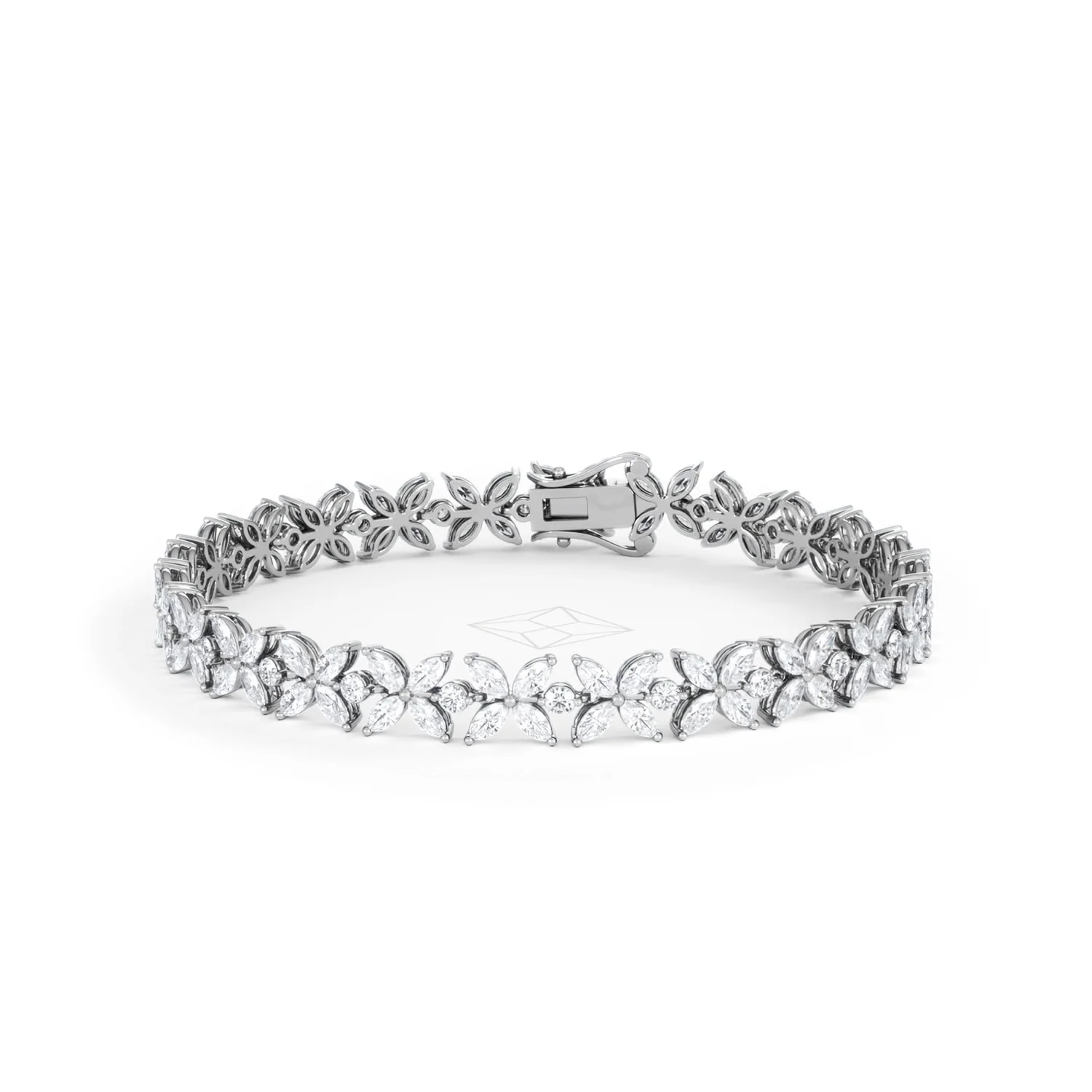 Luxe Floral 7.00ct Marquise and Round Cut Lab Diamond Tennis Bracelet in 18K White Gold - Image 87