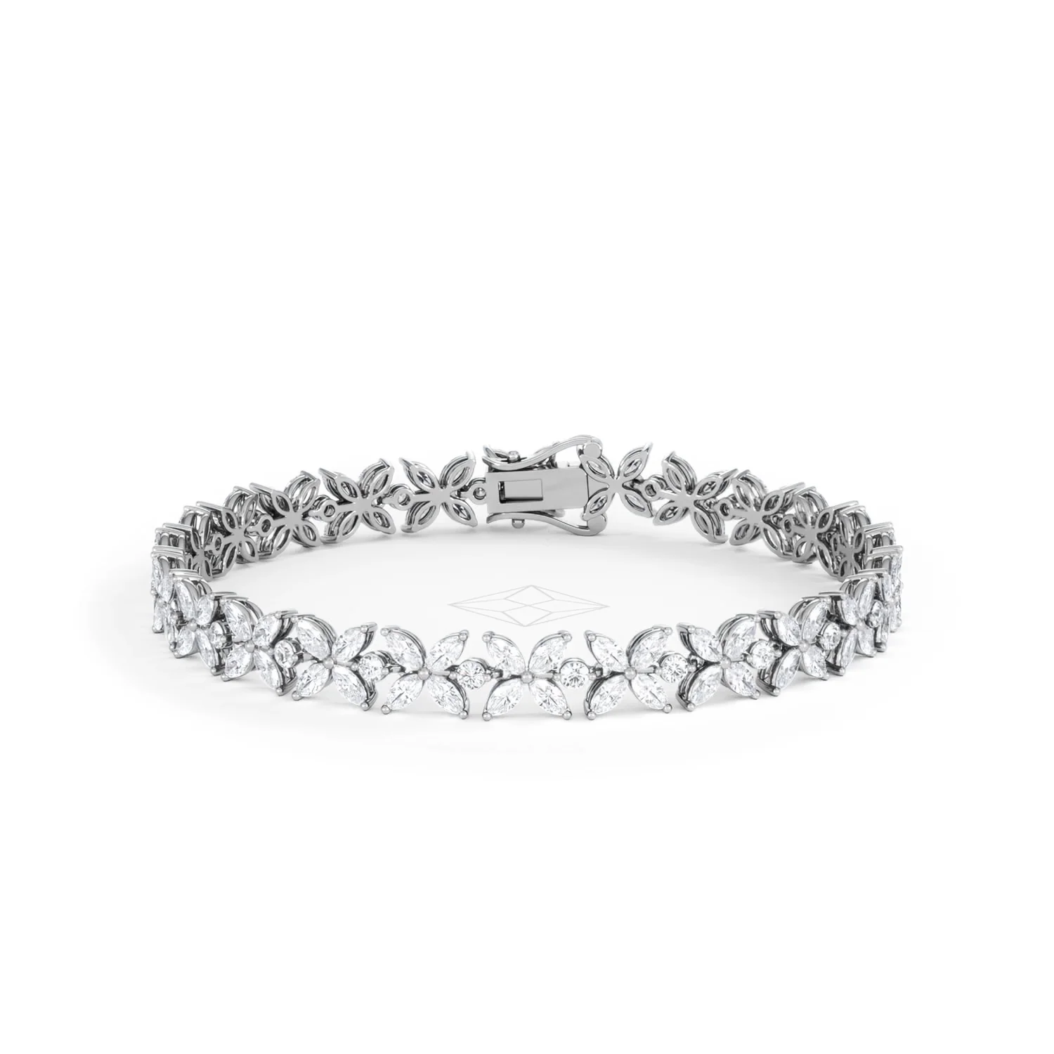 Luxe Floral 7.00ct Marquise and Round Cut Lab Diamond Tennis Bracelet in 18K White Gold - Image 88