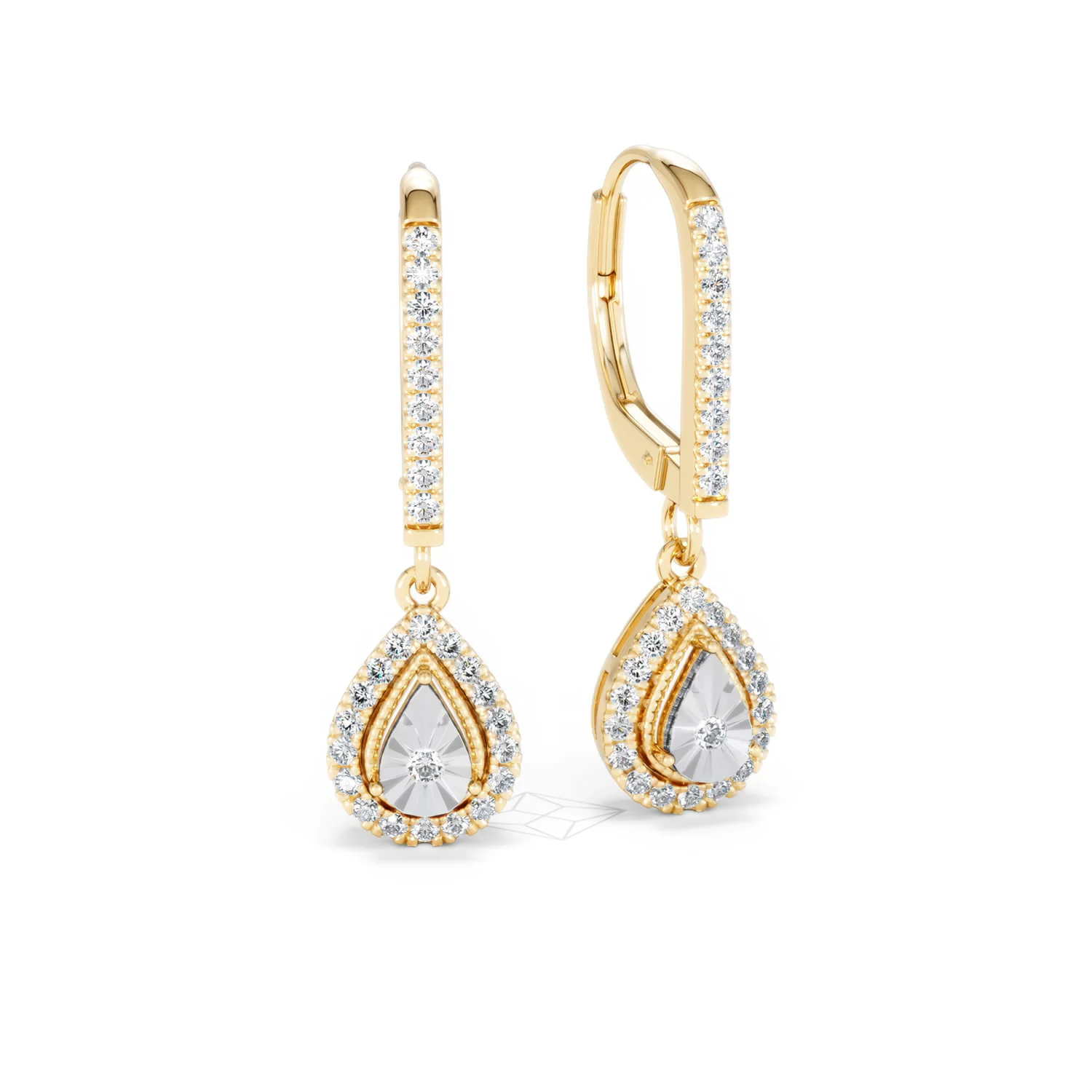 Masami Diamond Pear Halo Earrings 0.20ct Pave Set in 9K Yellow Gold - Image 13