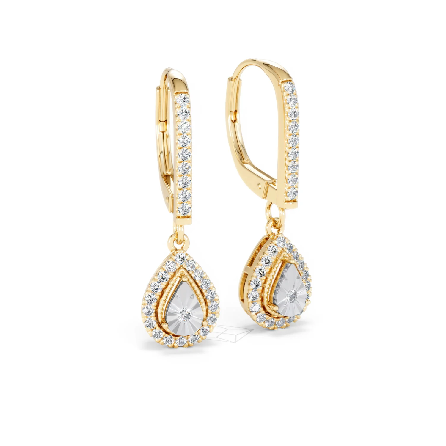 Masami Diamond Pear Halo Earrings 0.20ct Pave Set in 9K Yellow Gold - Image 15