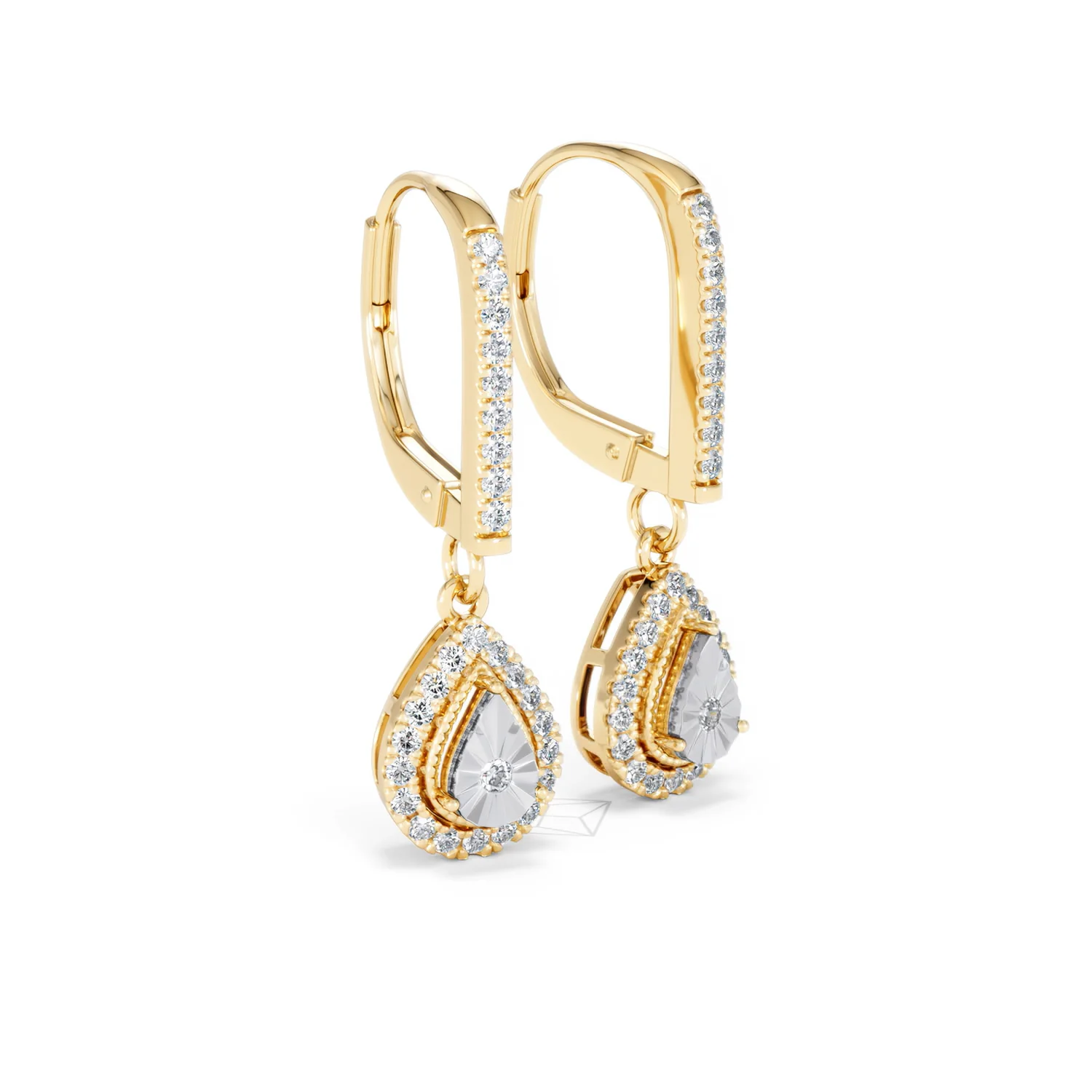 Masami Diamond Pear Halo Earrings 0.20ct Pave Set in 9K Yellow Gold - Image 18