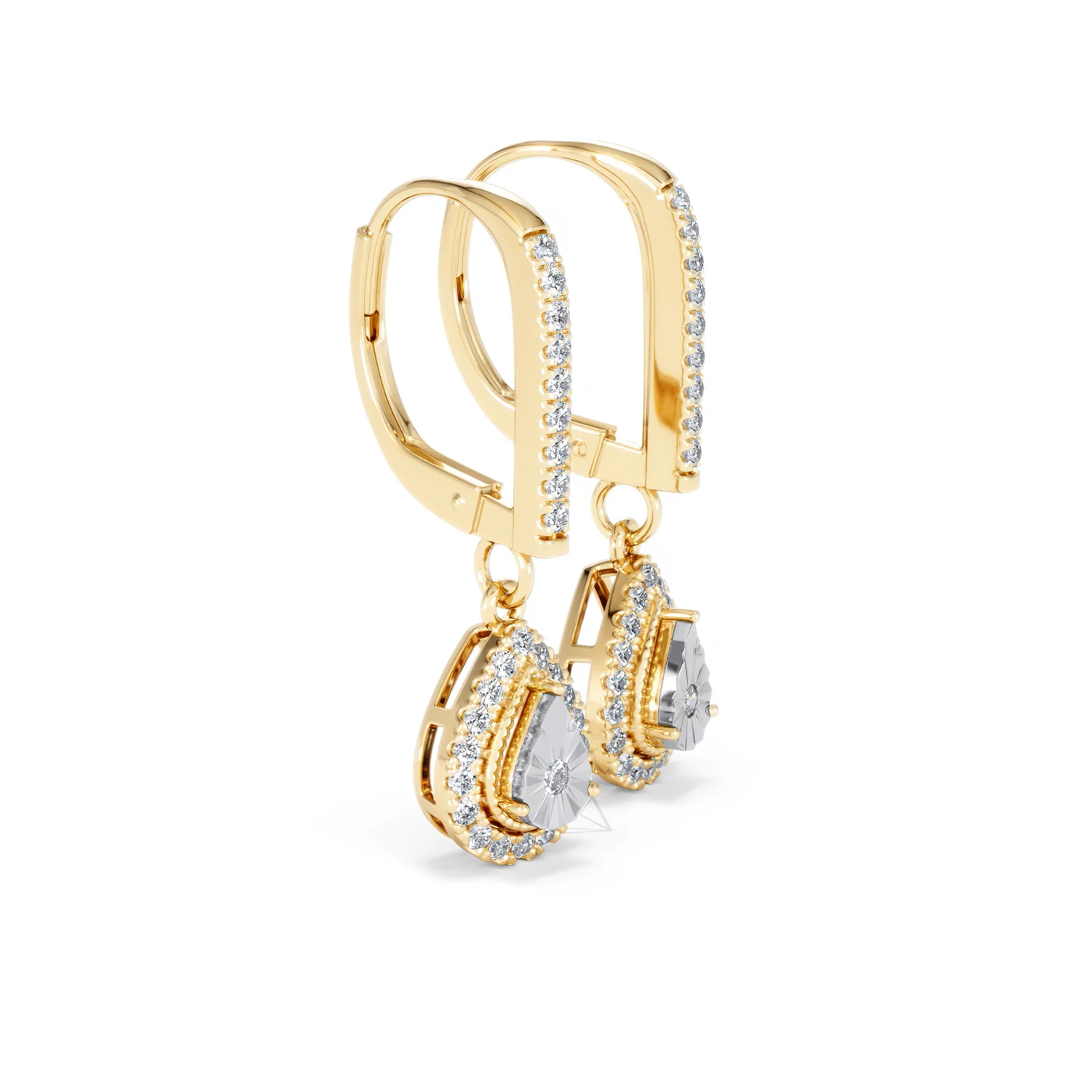 Masami Diamond Pear Halo Earrings 0.20ct Pave Set in 9K Yellow Gold - Image 22
