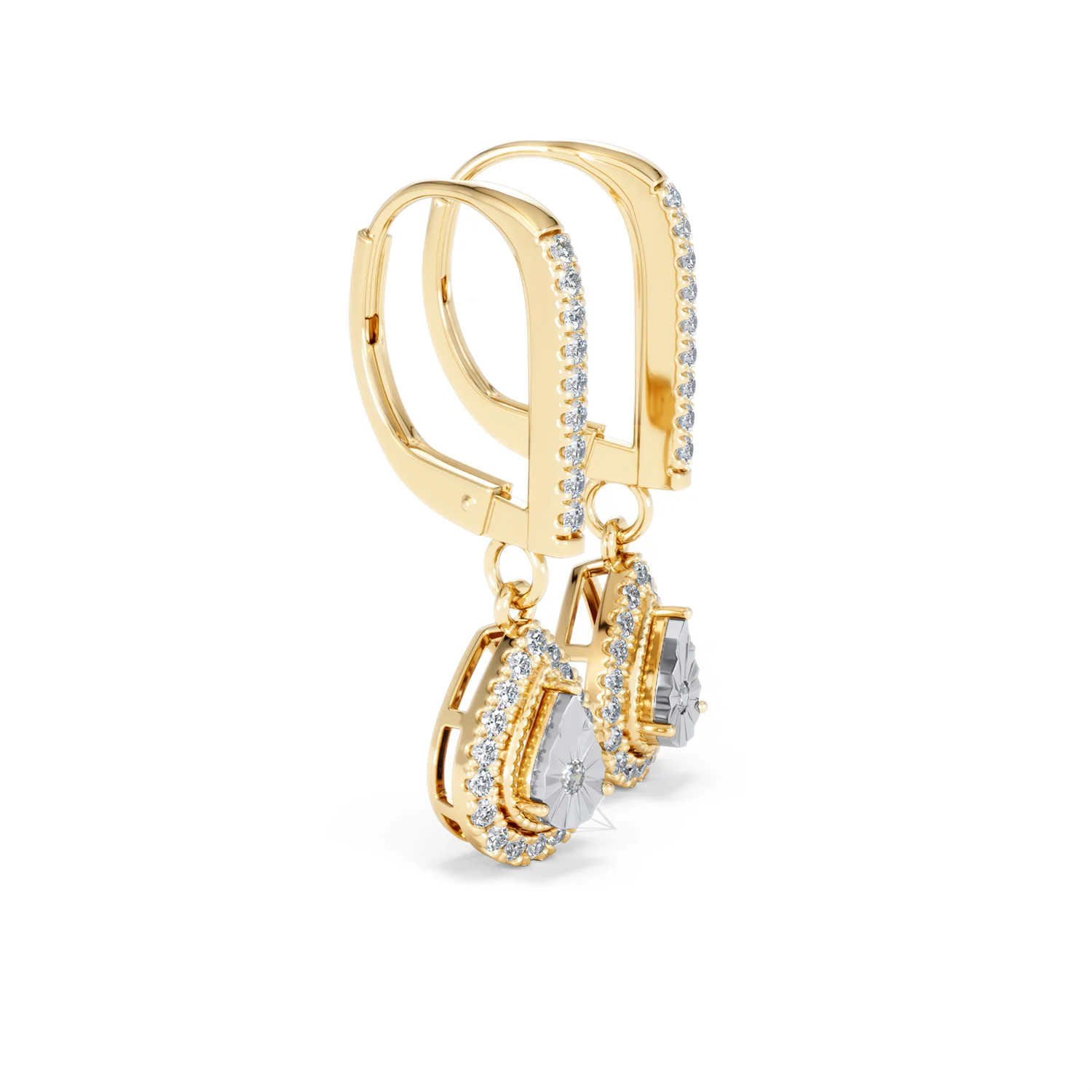 Masami Diamond Pear Halo Earrings 0.20ct Pave Set in 9K Yellow Gold - Image 23