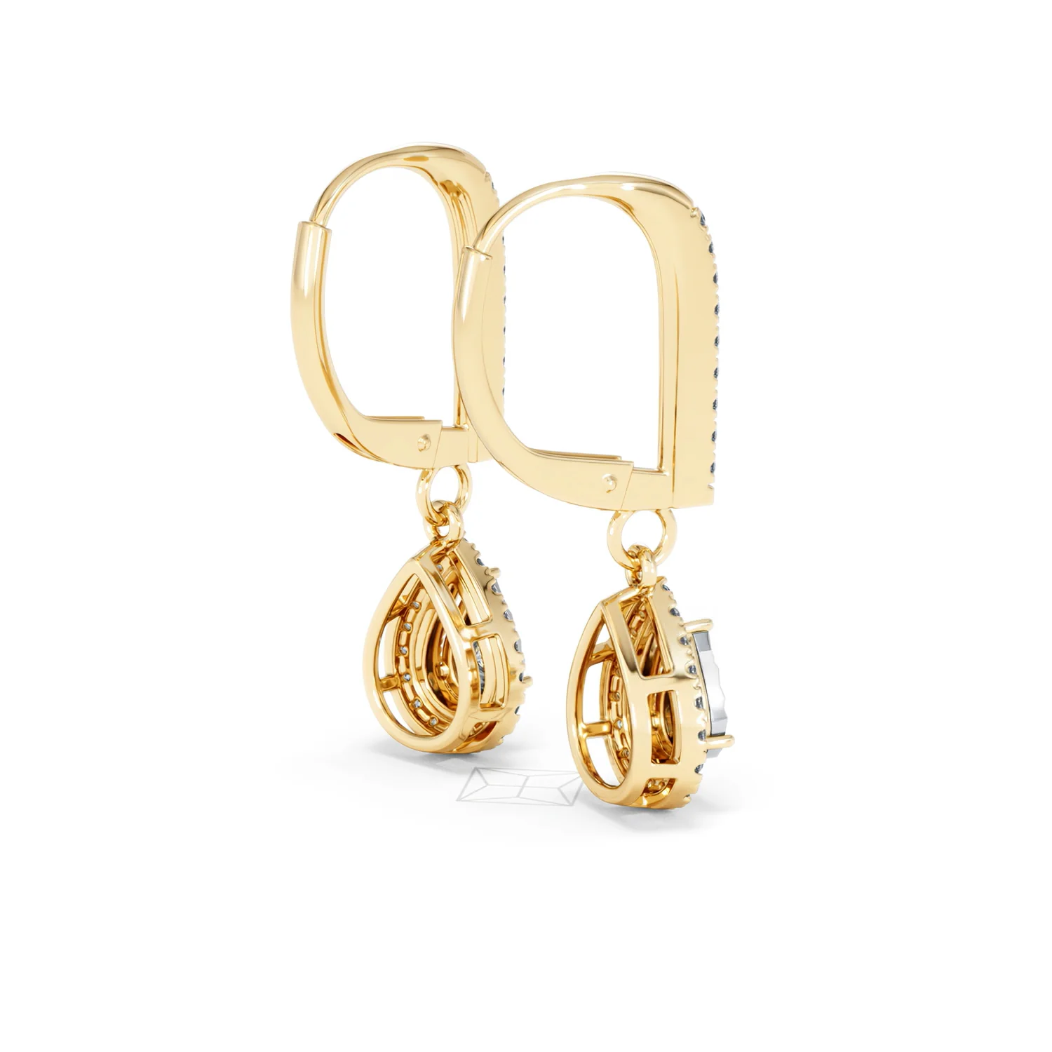 Masami Diamond Pear Halo Earrings 0.20ct Pave Set in 9K Yellow Gold - Image 38