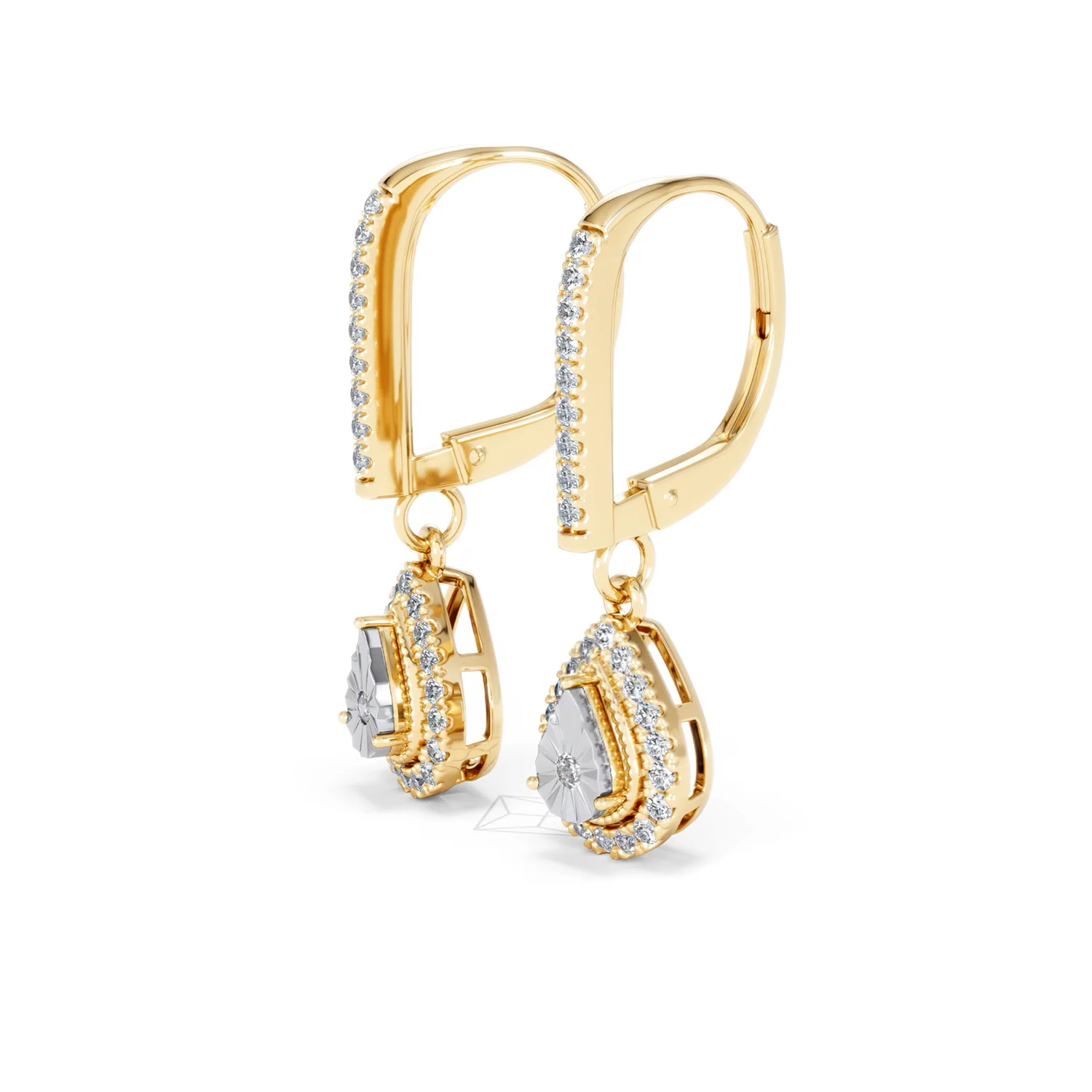 Masami Diamond Pear Halo Earrings 0.20ct Pave Set in 9K Yellow Gold - Image 77