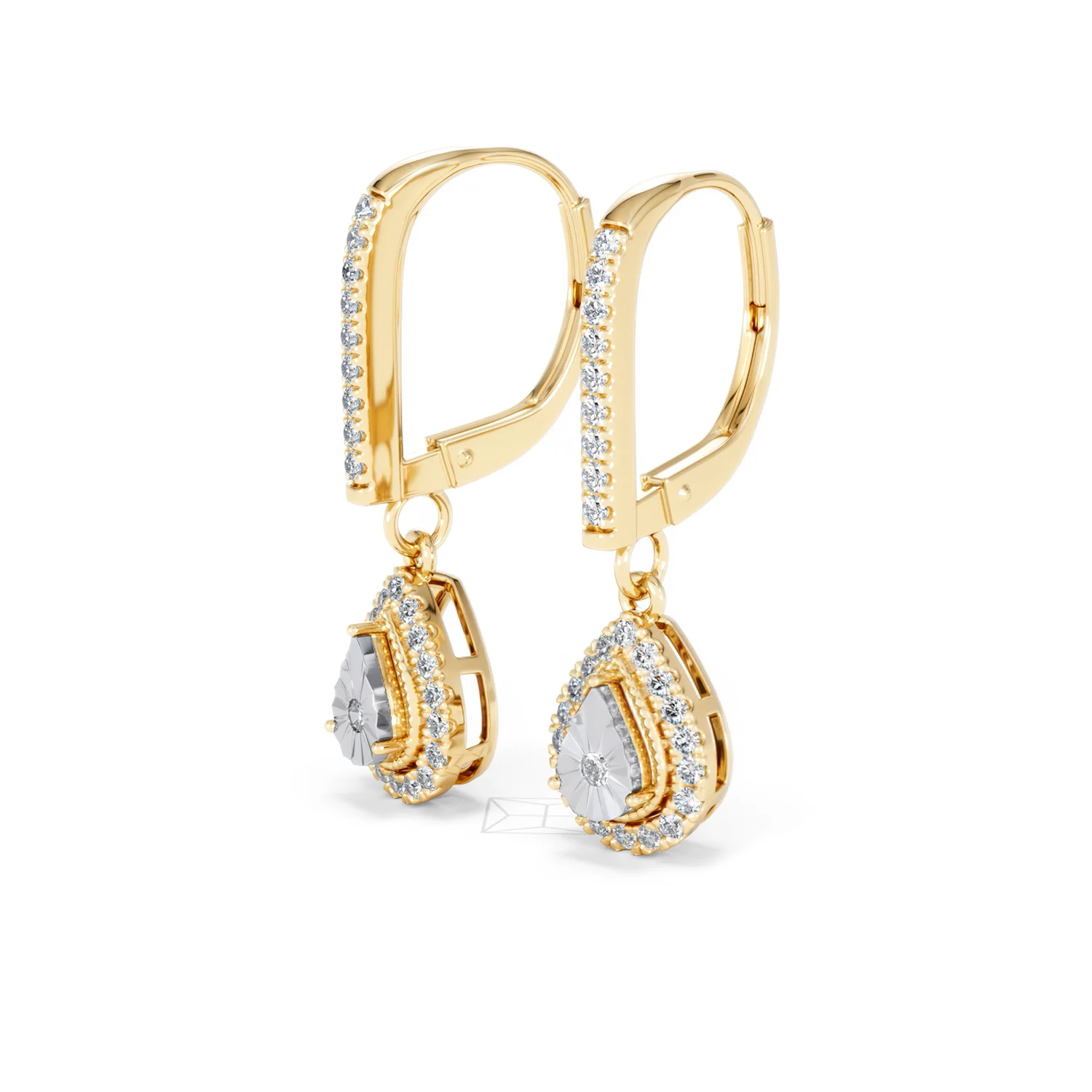 Masami Diamond Pear Halo Earrings 0.20ct Pave Set in 9K Yellow Gold - Image 79