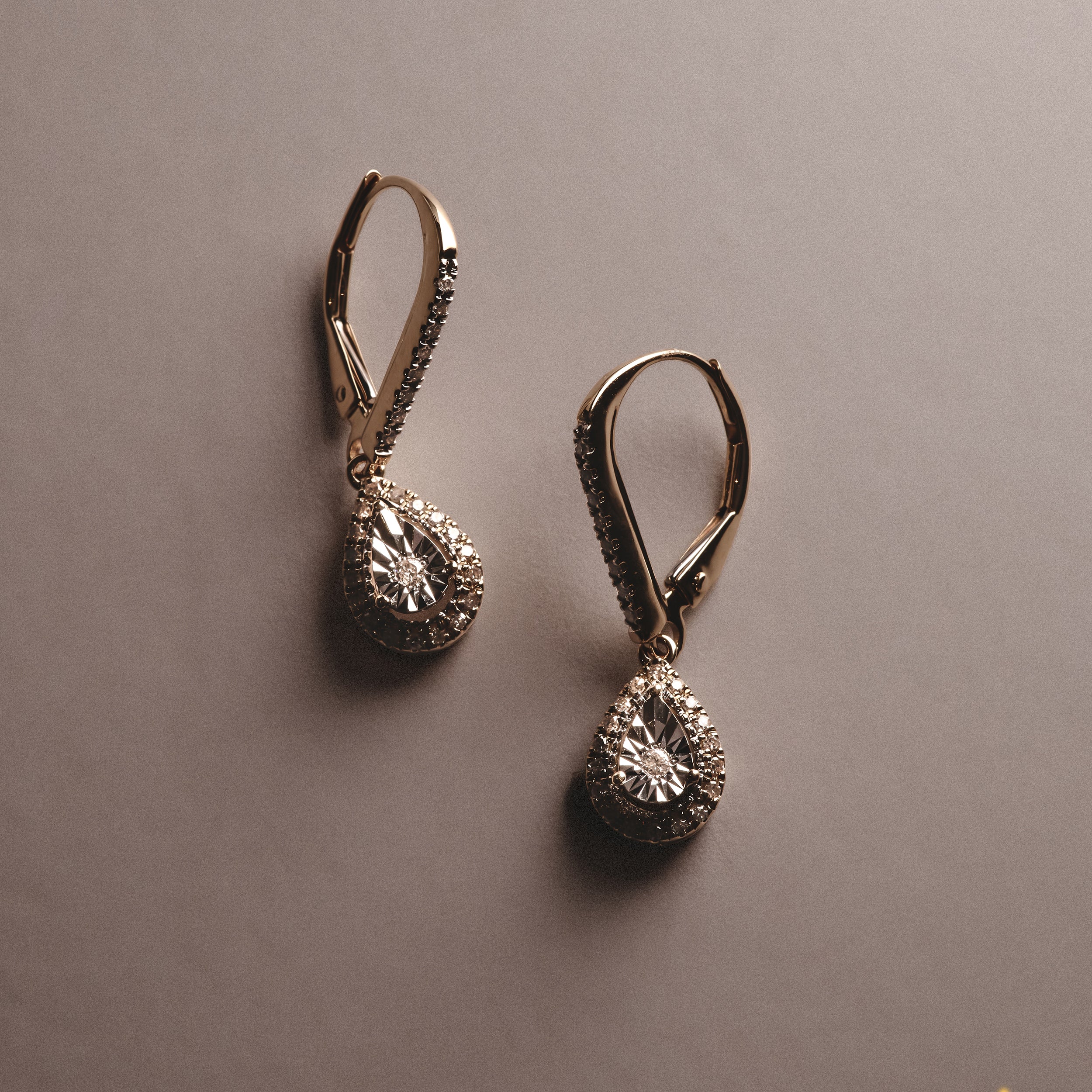 Masami Diamond Pear Halo Earrings 0.20ct Pave Set in 9K Yellow Gold - Image 8