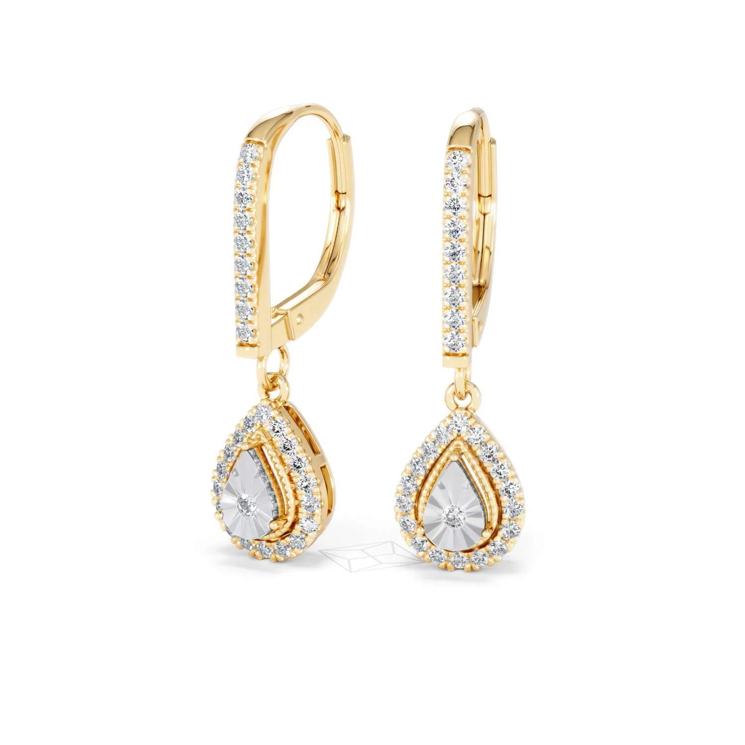 Masami Diamond Pear Halo Earrings 0.20ct Pave Set in 9K Yellow Gold - Image 85