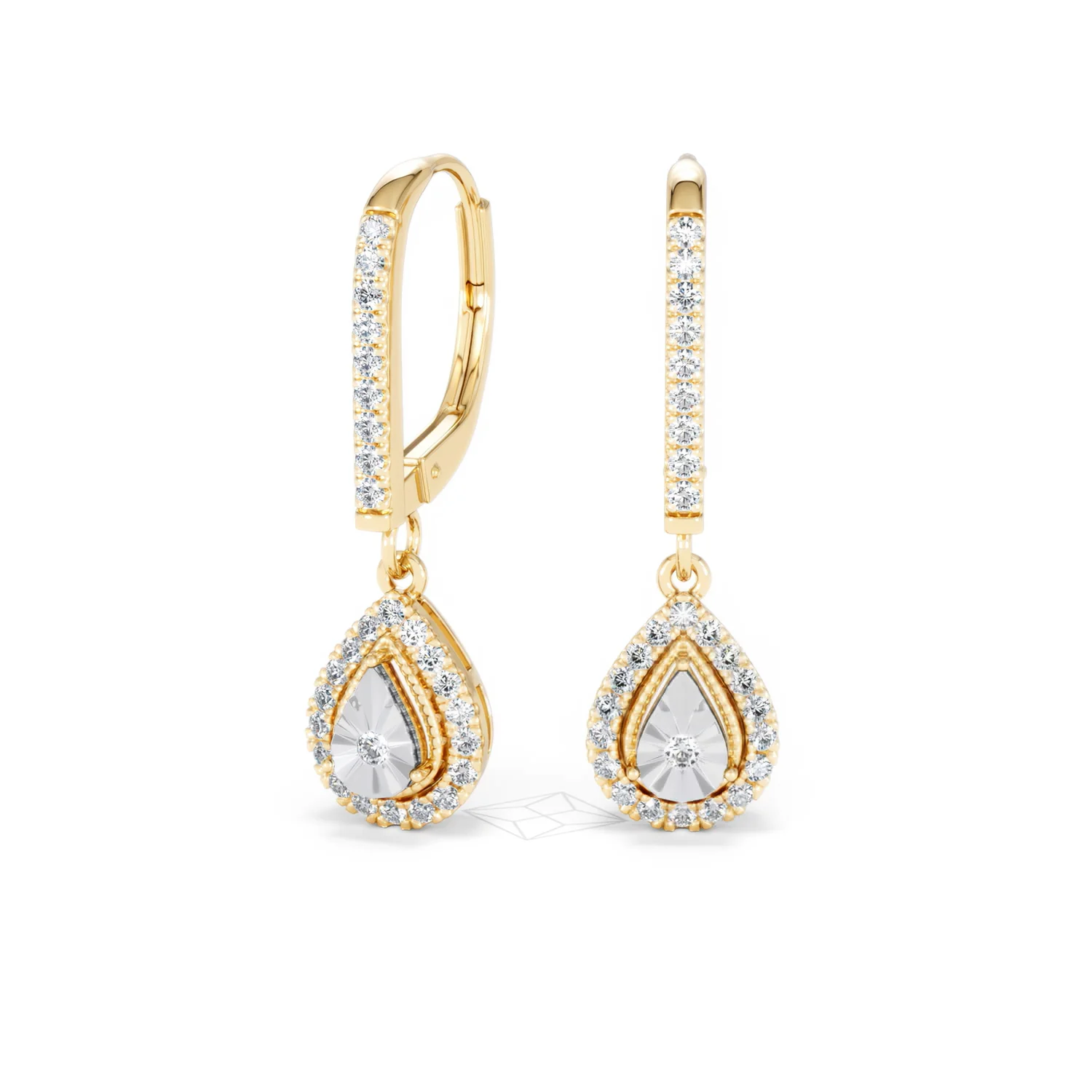 Masami Diamond Pear Halo Earrings 0.20ct Pave Set in 9K Yellow Gold - Image 87