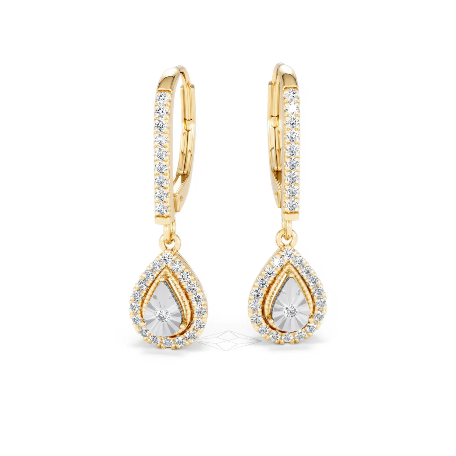 Masami Diamond Pear Halo Earrings 0.20ct Pave Set in 9K Yellow Gold - Image 89