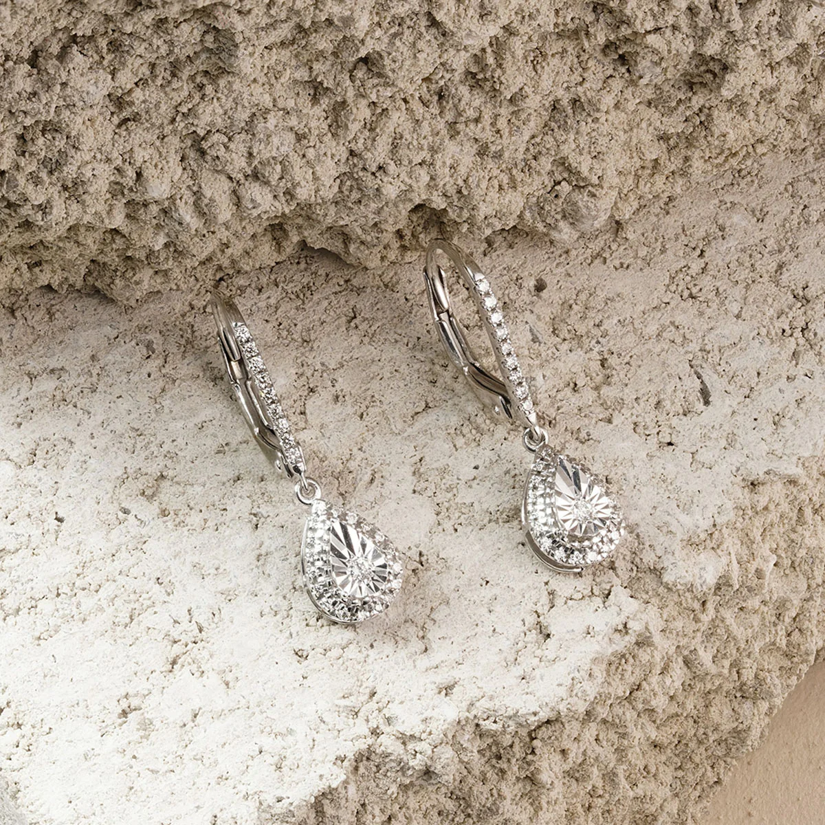 Masami Diamond Pear Halo Earrings 0.20ct Pave Set in 9K White Gold - Image 7