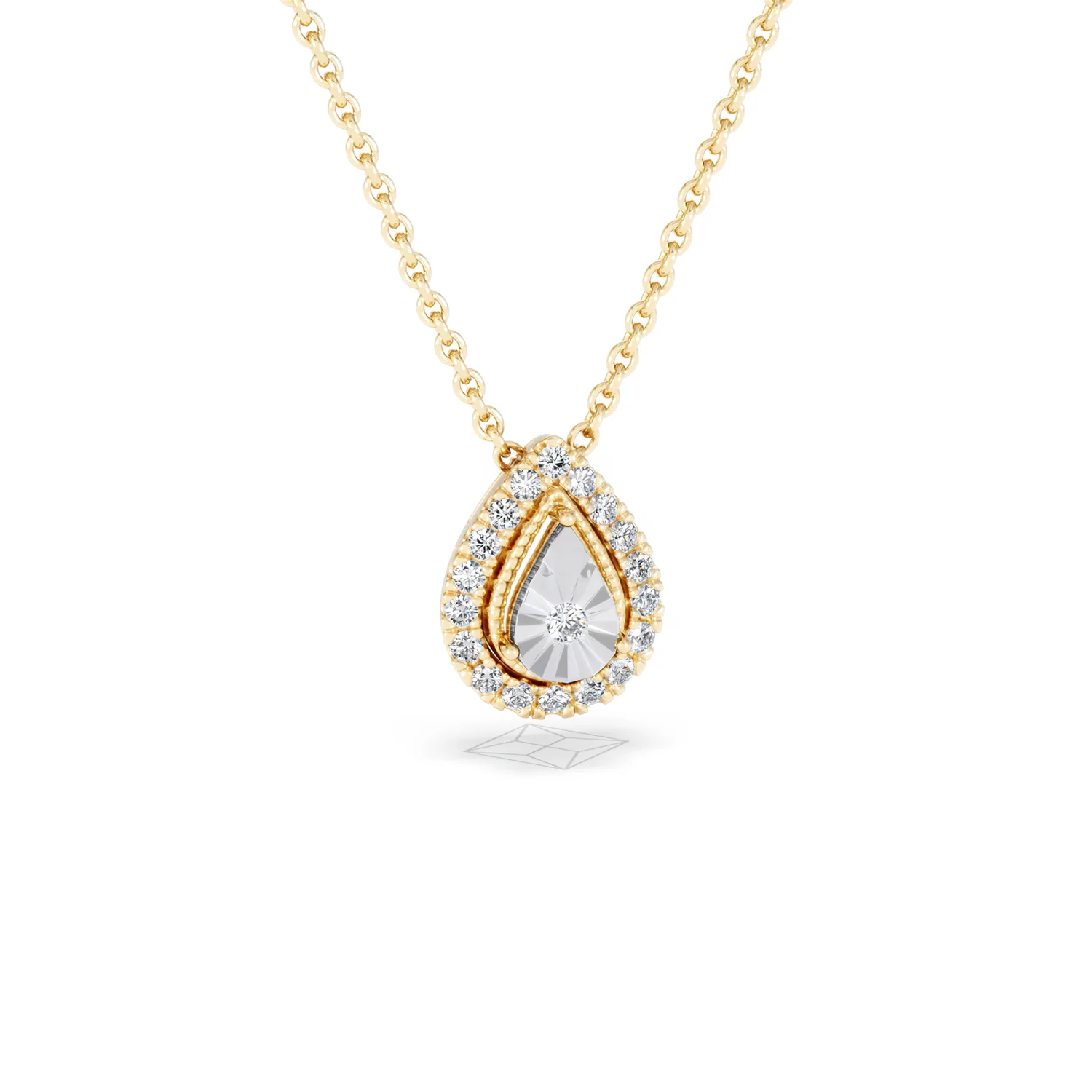 Masami Diamond Pear Halo Necklace 0.10ct Pave Set in 9K Yellow Gold - Image 13