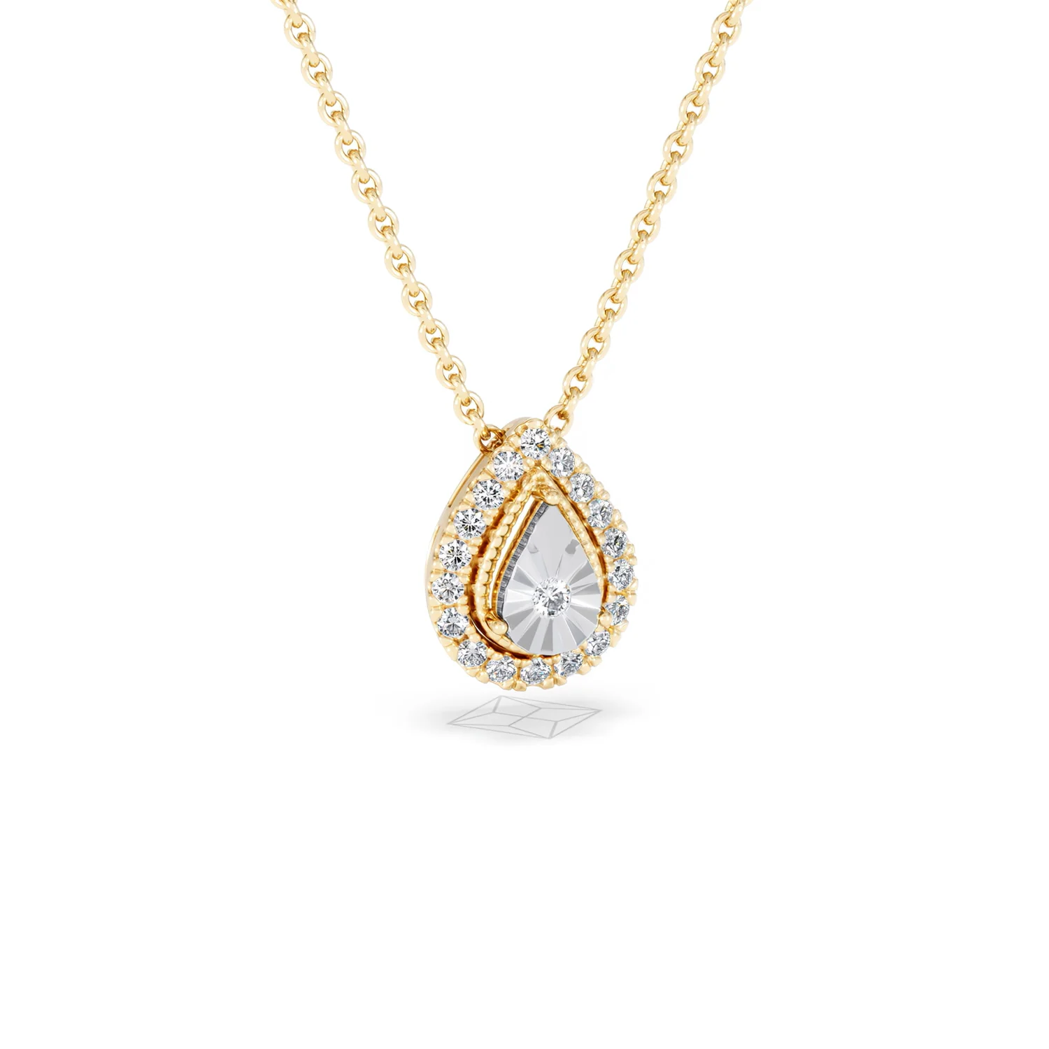 Masami Diamond Pear Halo Necklace 0.10ct Pave Set in 9K Yellow Gold - Image 14