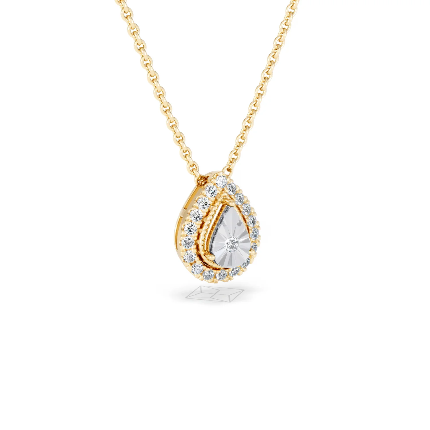 Masami Diamond Pear Halo Necklace 0.10ct Pave Set in 9K Yellow Gold - Image 16