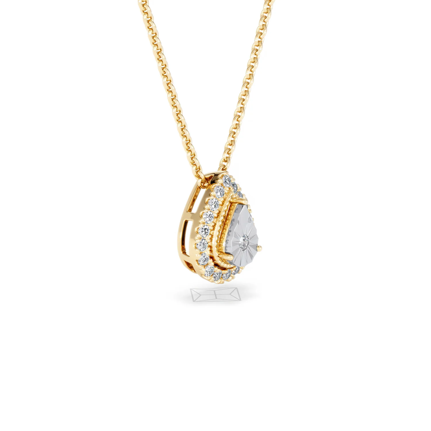 Masami Diamond Pear Halo Necklace 0.10ct Pave Set in 9K Yellow Gold - Image 21