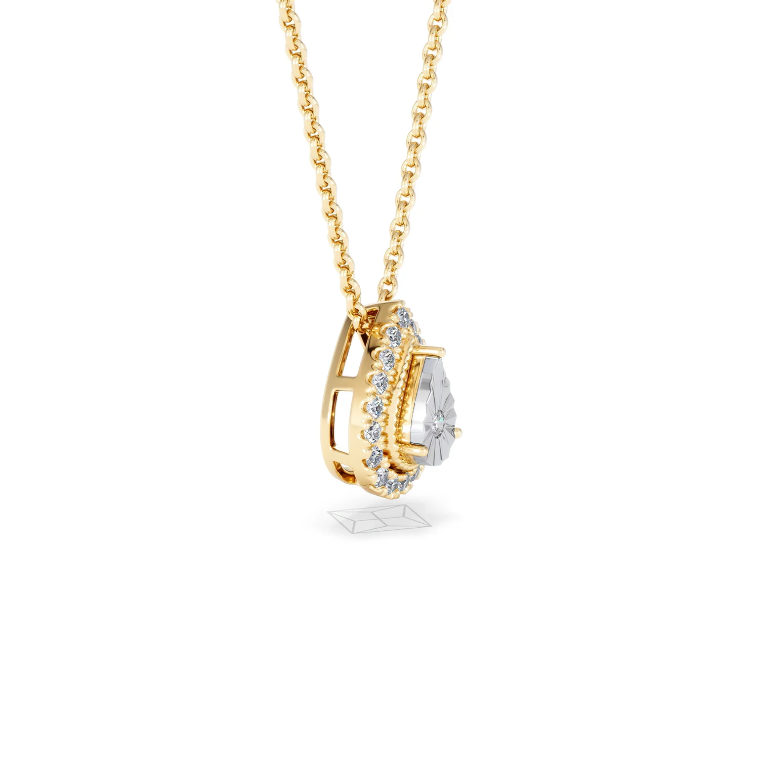 Masami Diamond Pear Halo Necklace 0.10ct Pave Set in 9K Yellow Gold - Image 24
