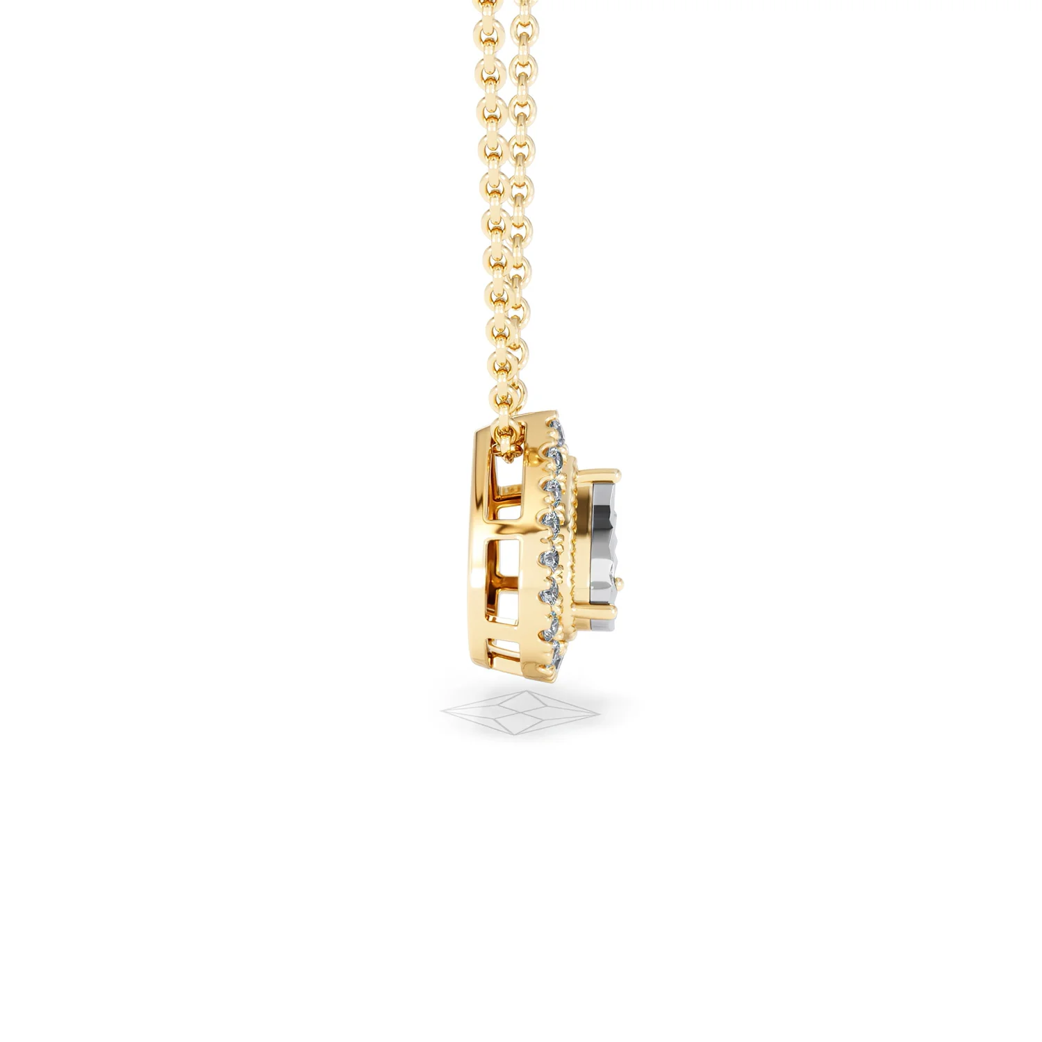 Masami Diamond Pear Halo Necklace 0.10ct Pave Set in 9K Yellow Gold - Image 29