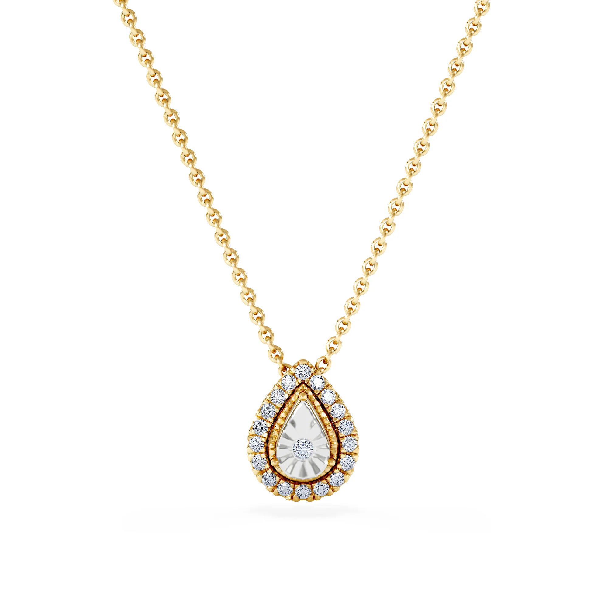 Masami Diamond Pear Halo Necklace 0.10ct Pave Set in 9K Yellow Gold - Image 3