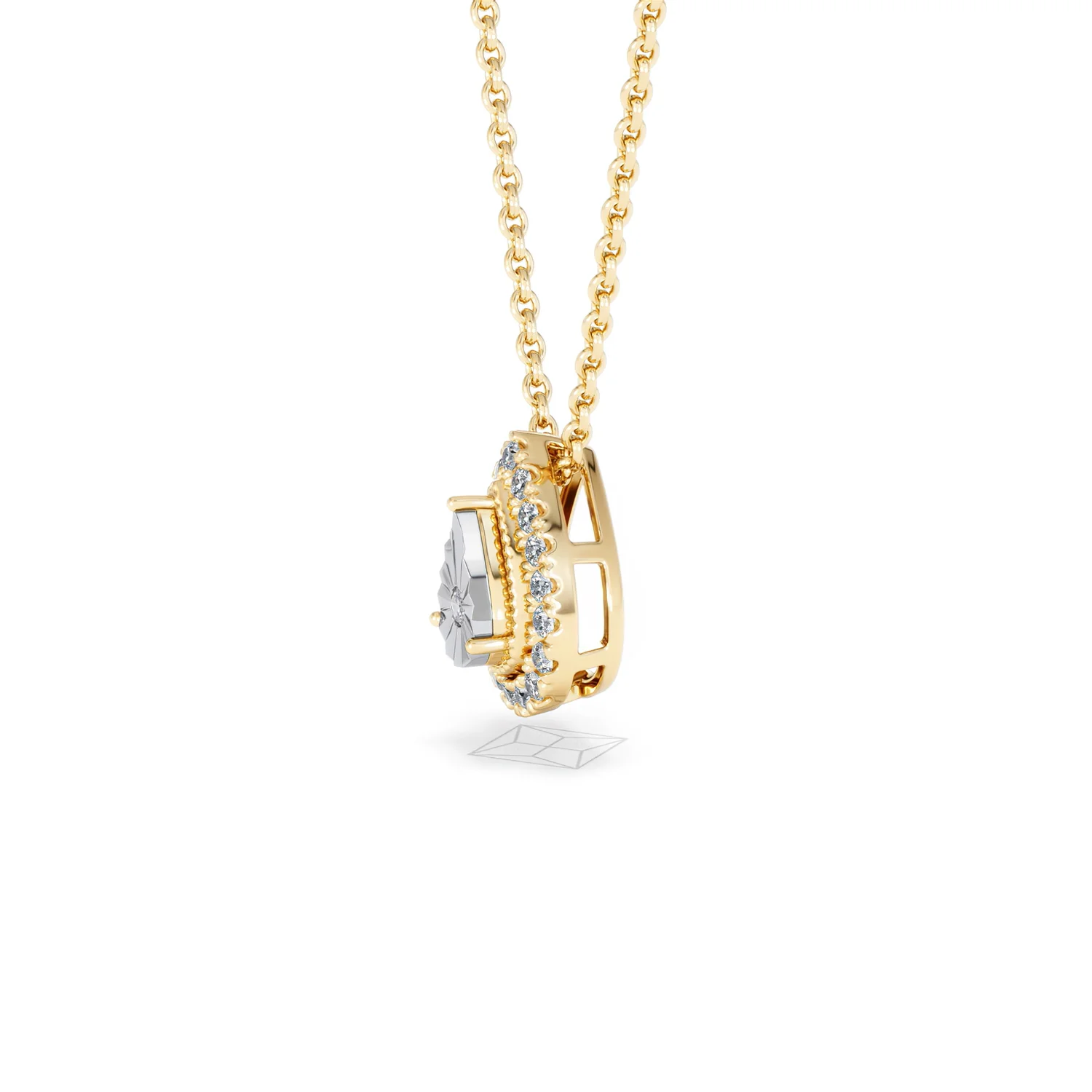 Masami Diamond Pear Halo Necklace 0.10ct Pave Set in 9K Yellow Gold - Image 74