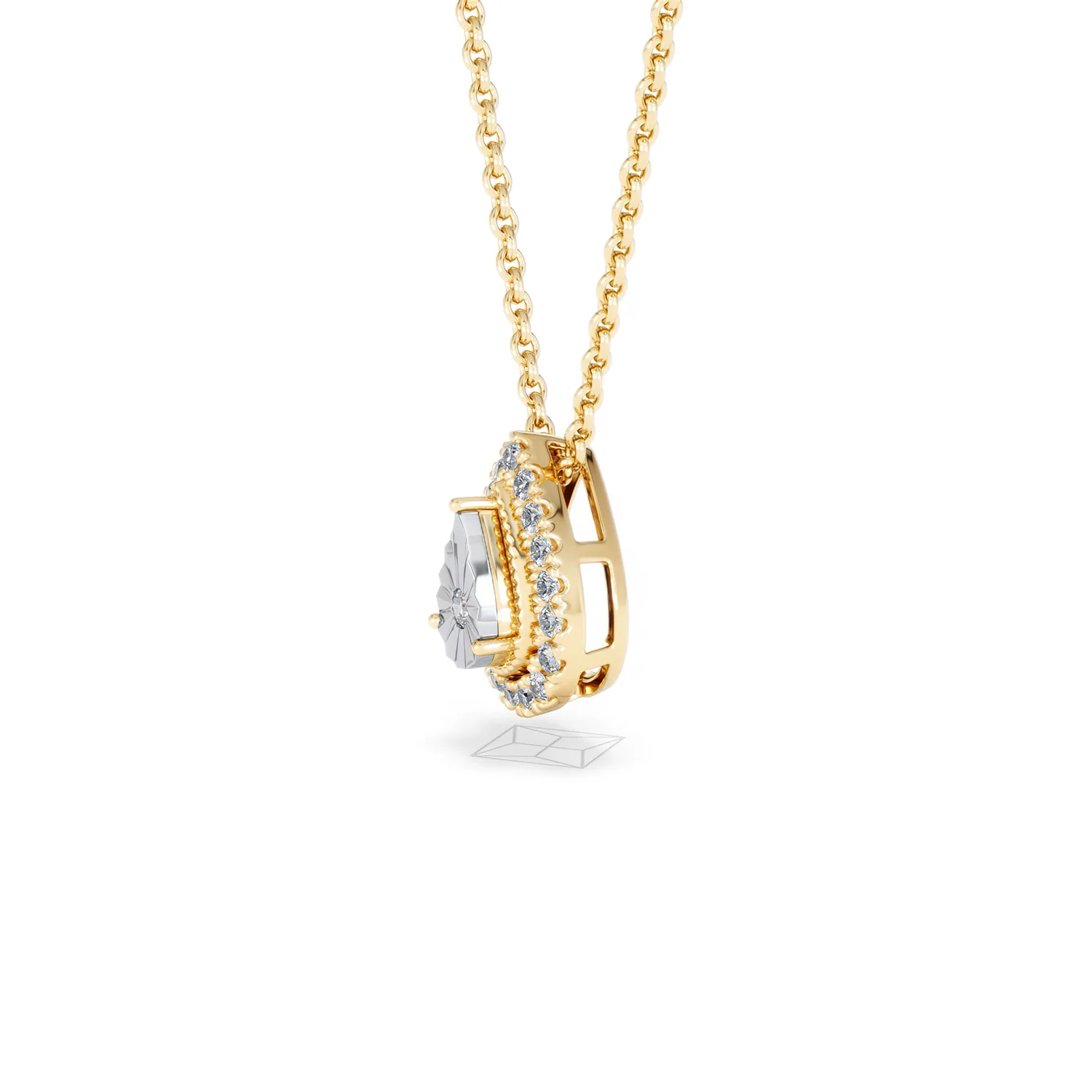 Masami Diamond Pear Halo Necklace 0.10ct Pave Set in 9K Yellow Gold - Image 75