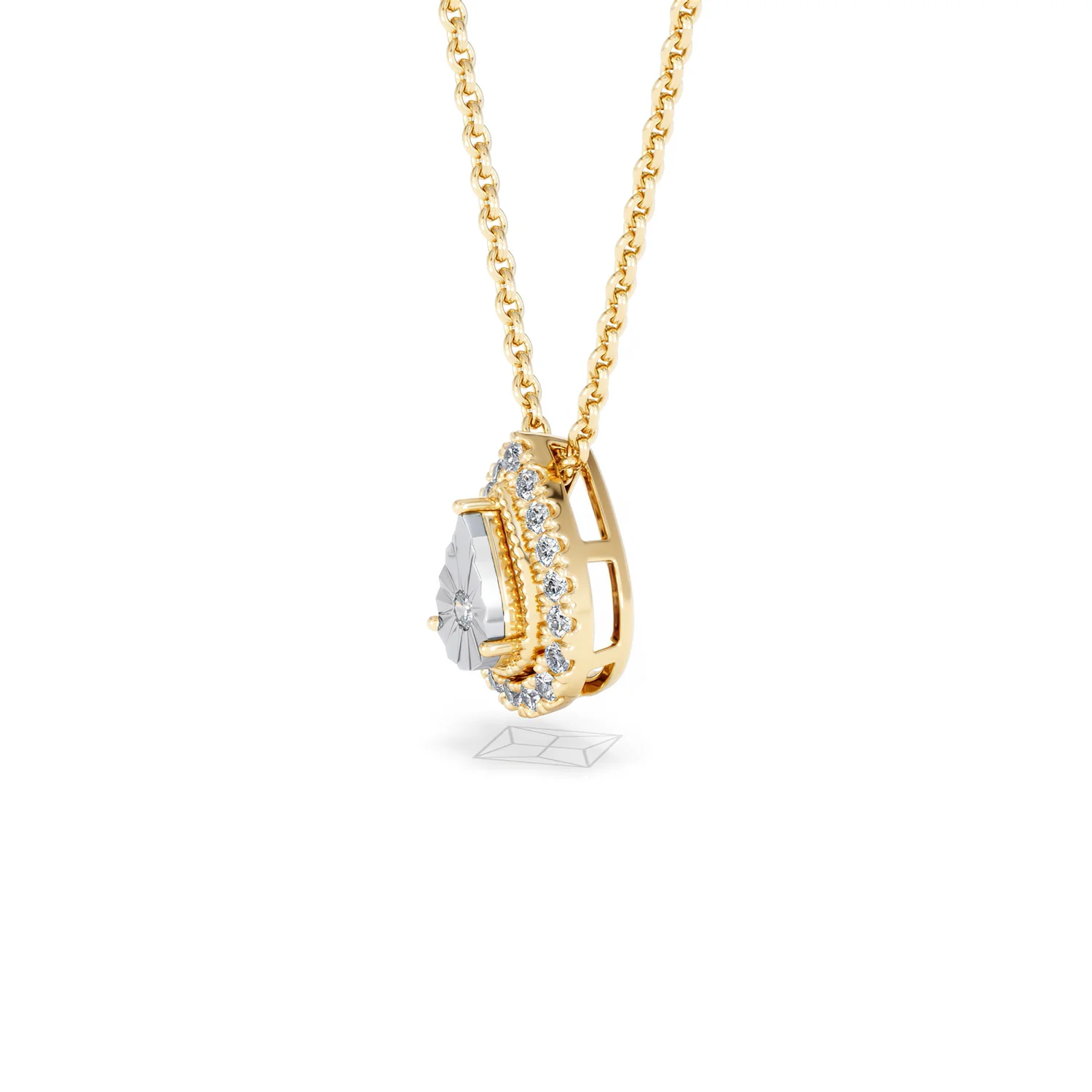 Masami Diamond Pear Halo Necklace 0.10ct Pave Set in 9K Yellow Gold - Image 76