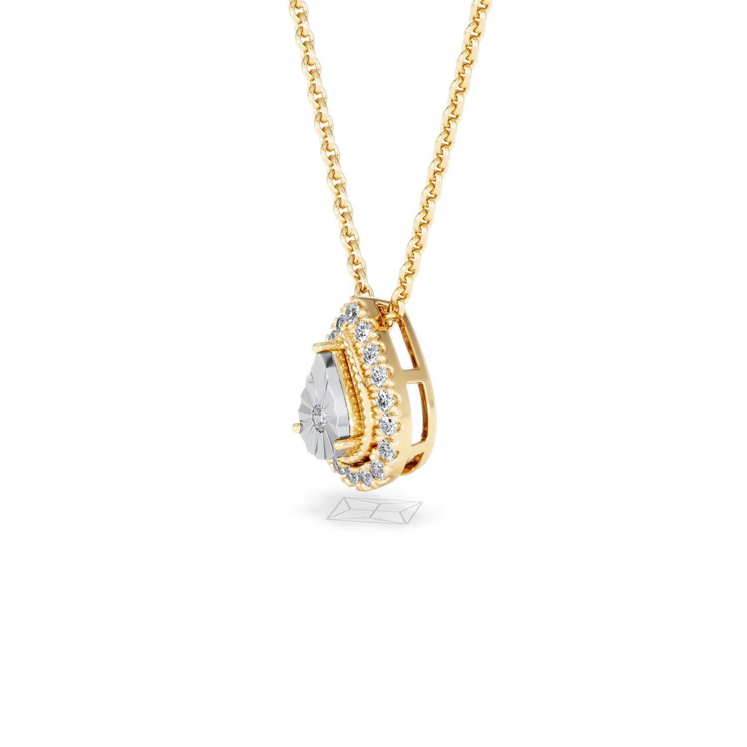 Masami Diamond Pear Halo Necklace 0.10ct Pave Set in 9K Yellow Gold - Image 77