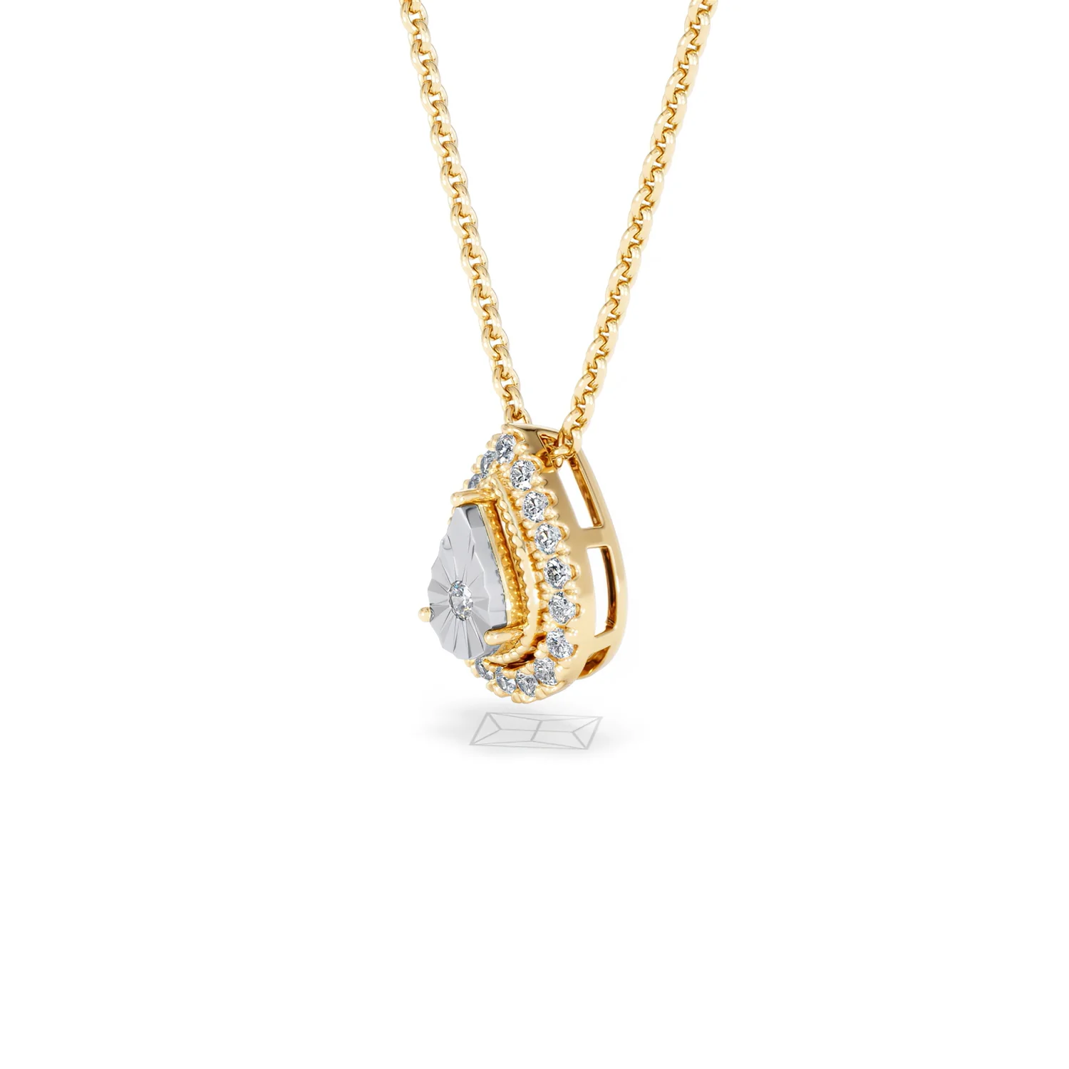 Masami Diamond Pear Halo Necklace 0.10ct Pave Set in 9K Yellow Gold - Image 78
