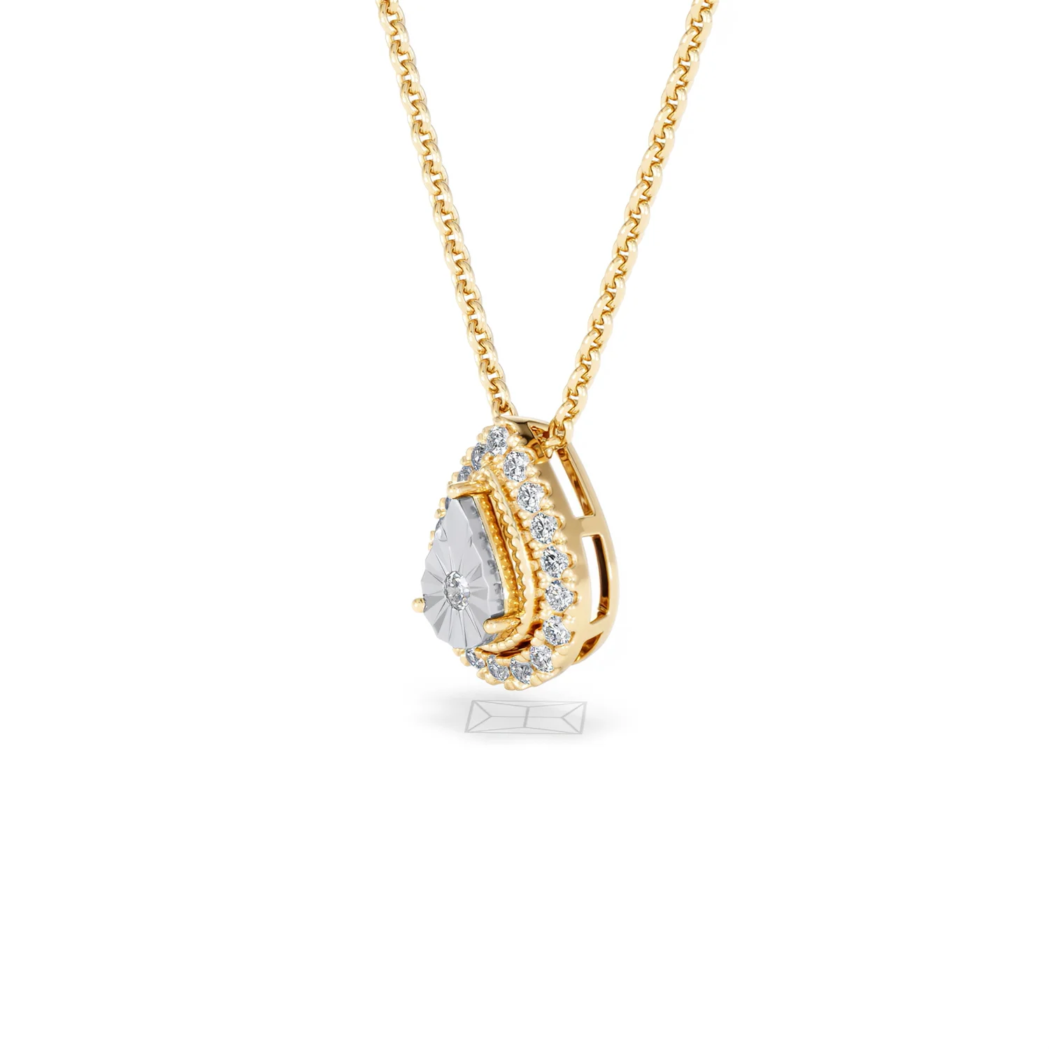 Masami Diamond Pear Halo Necklace 0.10ct Pave Set in 9K Yellow Gold - Image 79
