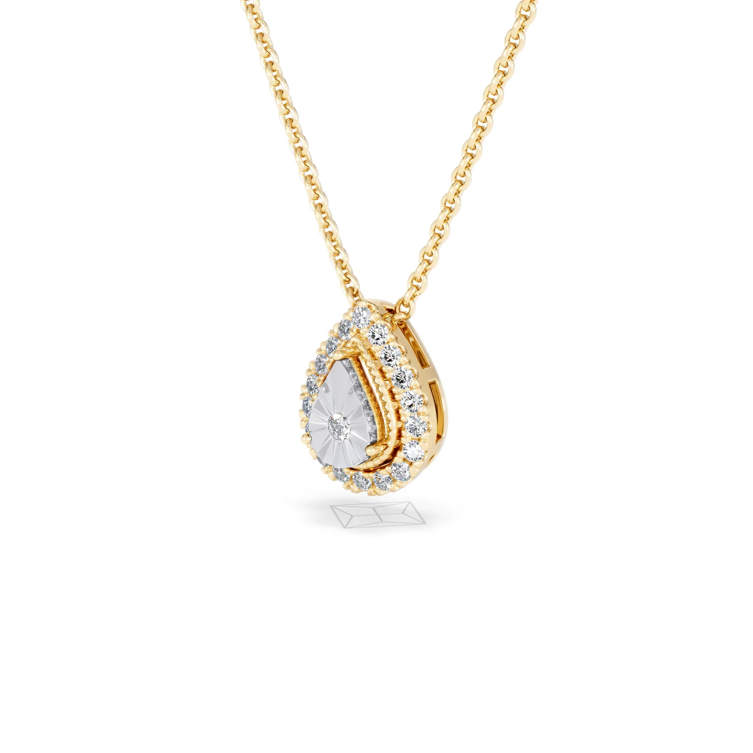 Masami Diamond Pear Halo Necklace 0.10ct Pave Set in 9K Yellow Gold - Image 82