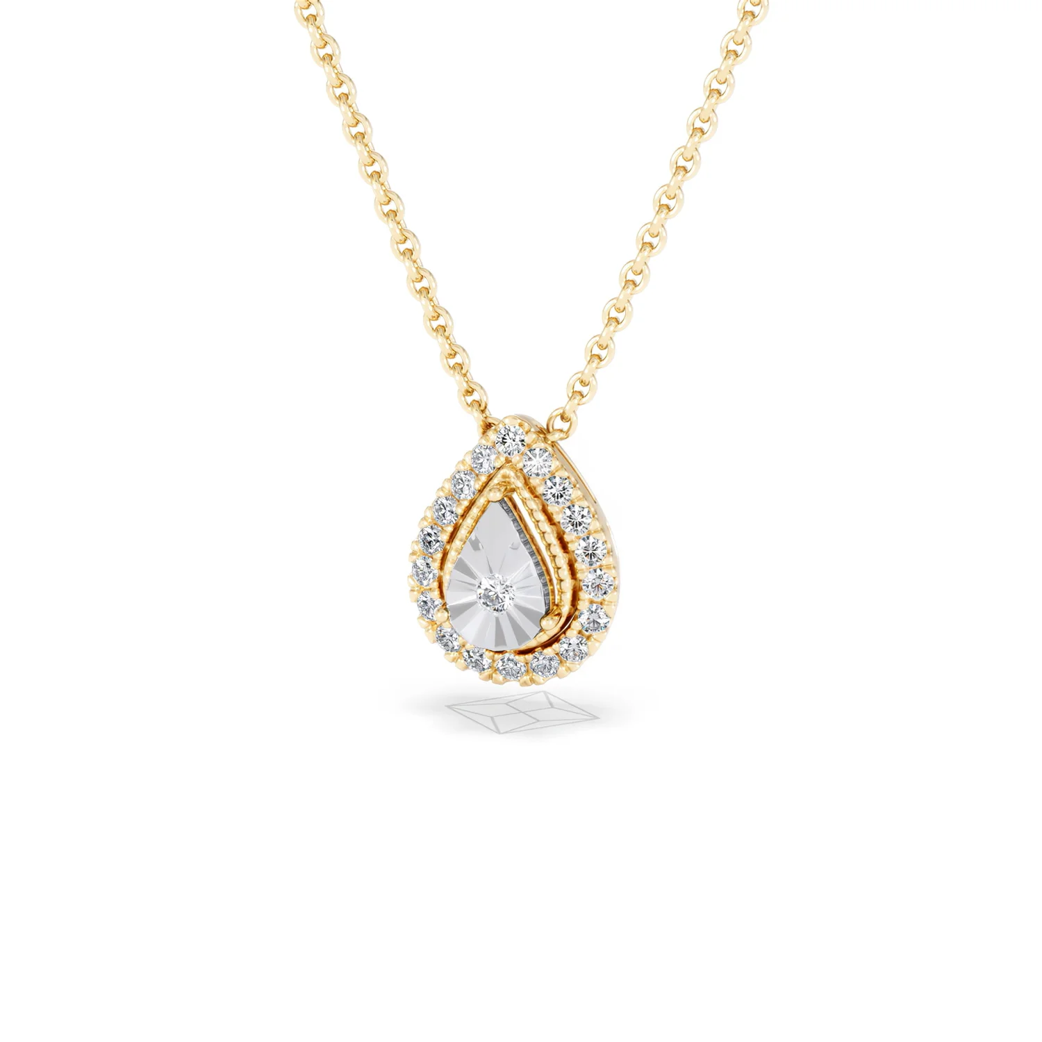 Masami Diamond Pear Halo Necklace 0.10ct Pave Set in 9K Yellow Gold - Image 86