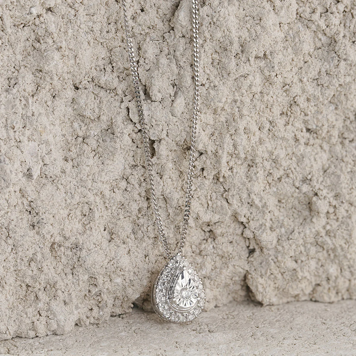 Masami Diamond Pear Halo Necklace 0.10ct Pave Set in 9K White Gold - Image 3