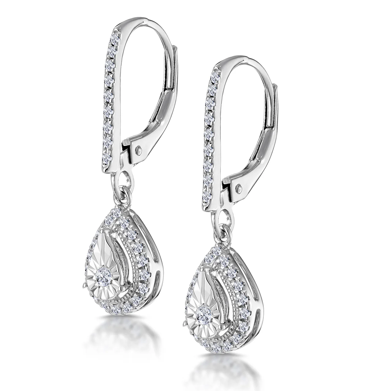 Masami Lab Diamond Pear Halo Earrings 0.20ct Pave Set in 925 Sterling Silver - Image 3
