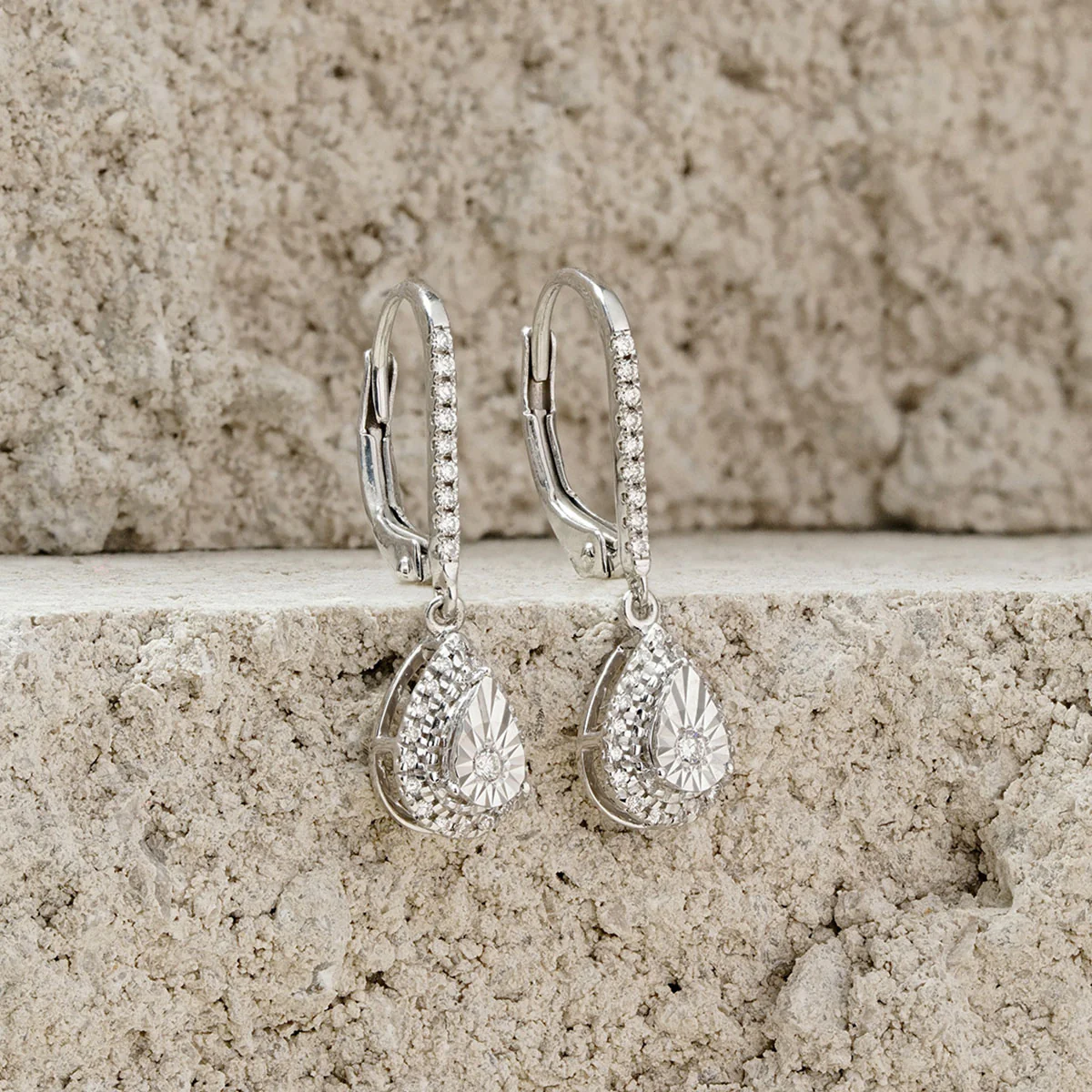Masami Lab Diamond Pear Halo Earrings 0.20ct Pave Set in 925 Sterling Silver - Image 5