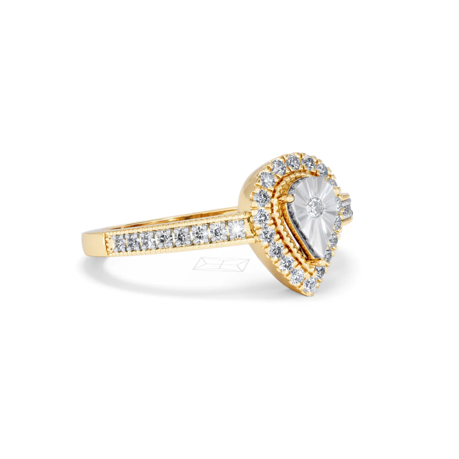 Masami Pear Shaped Pave Diamond Engagement Ring 0.15ct 9K Yellow Gold - Image 16