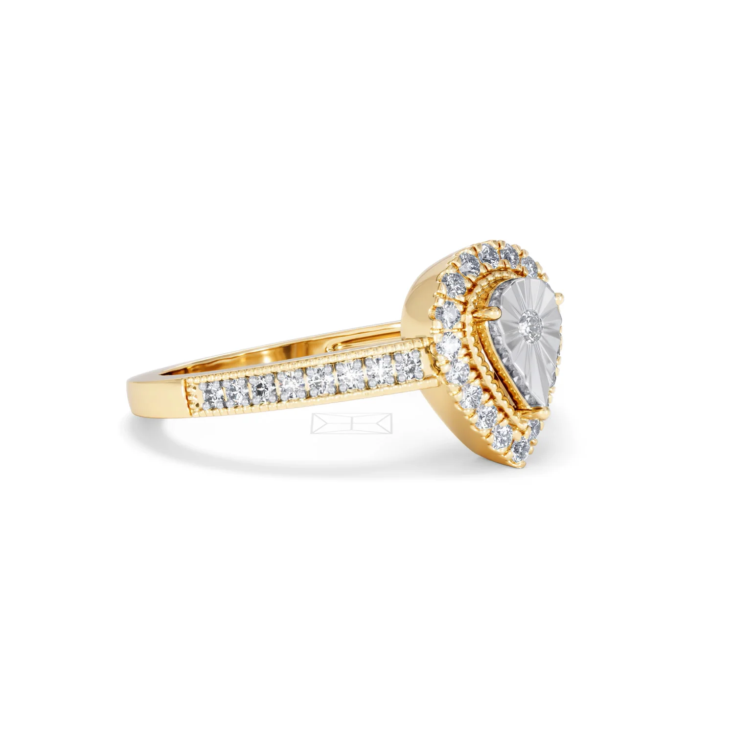 Masami Pear Shaped Pave Diamond Engagement Ring 0.15ct 9K Yellow Gold - Image 18
