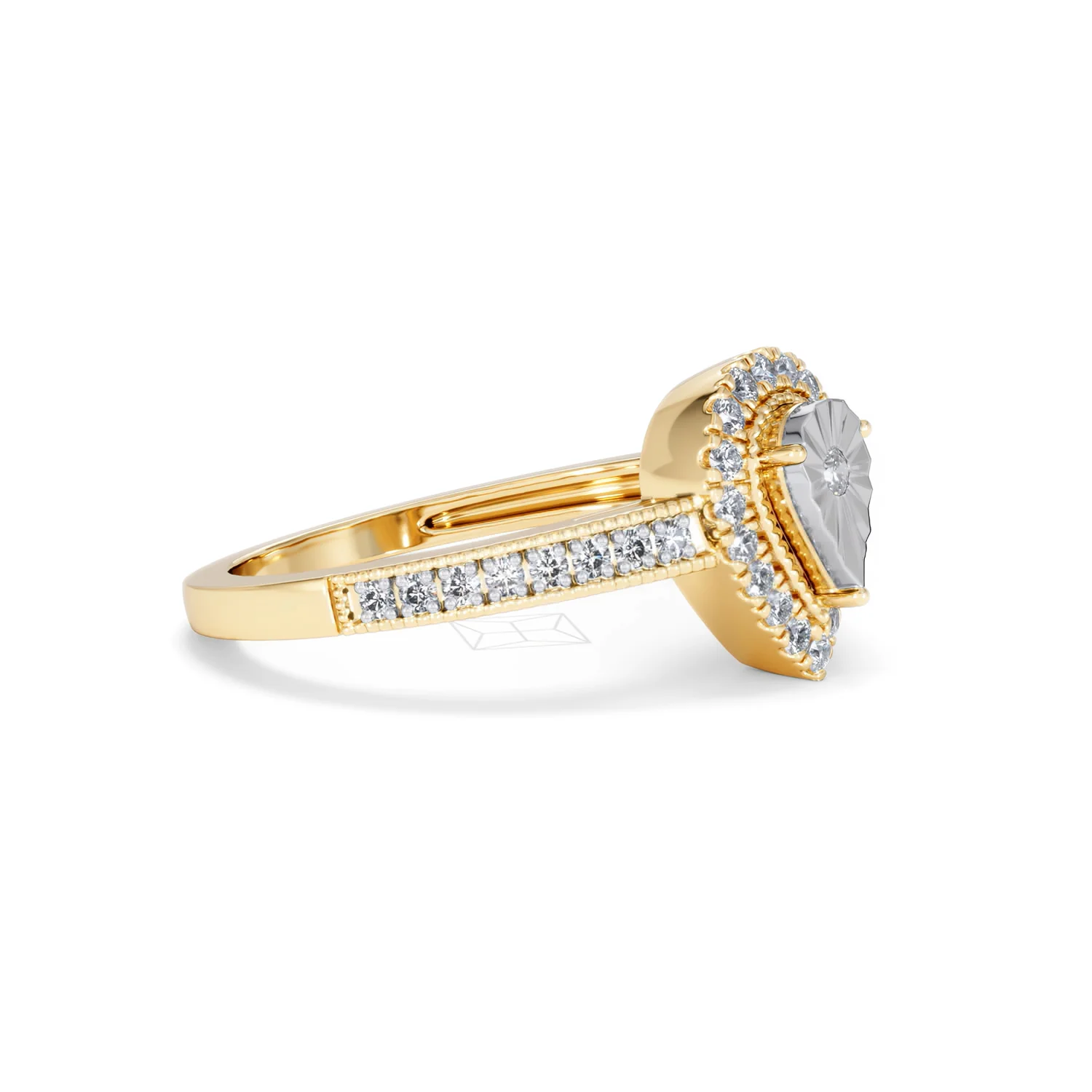 Masami Pear Shaped Pave Diamond Engagement Ring 0.15ct 9K Yellow Gold - Image 21