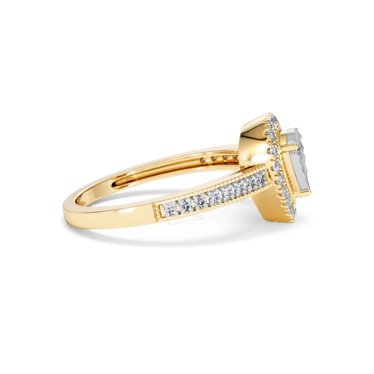 Masami Pear Shaped Pave Diamond Engagement Ring 0.15ct 9K Yellow Gold - Image 26