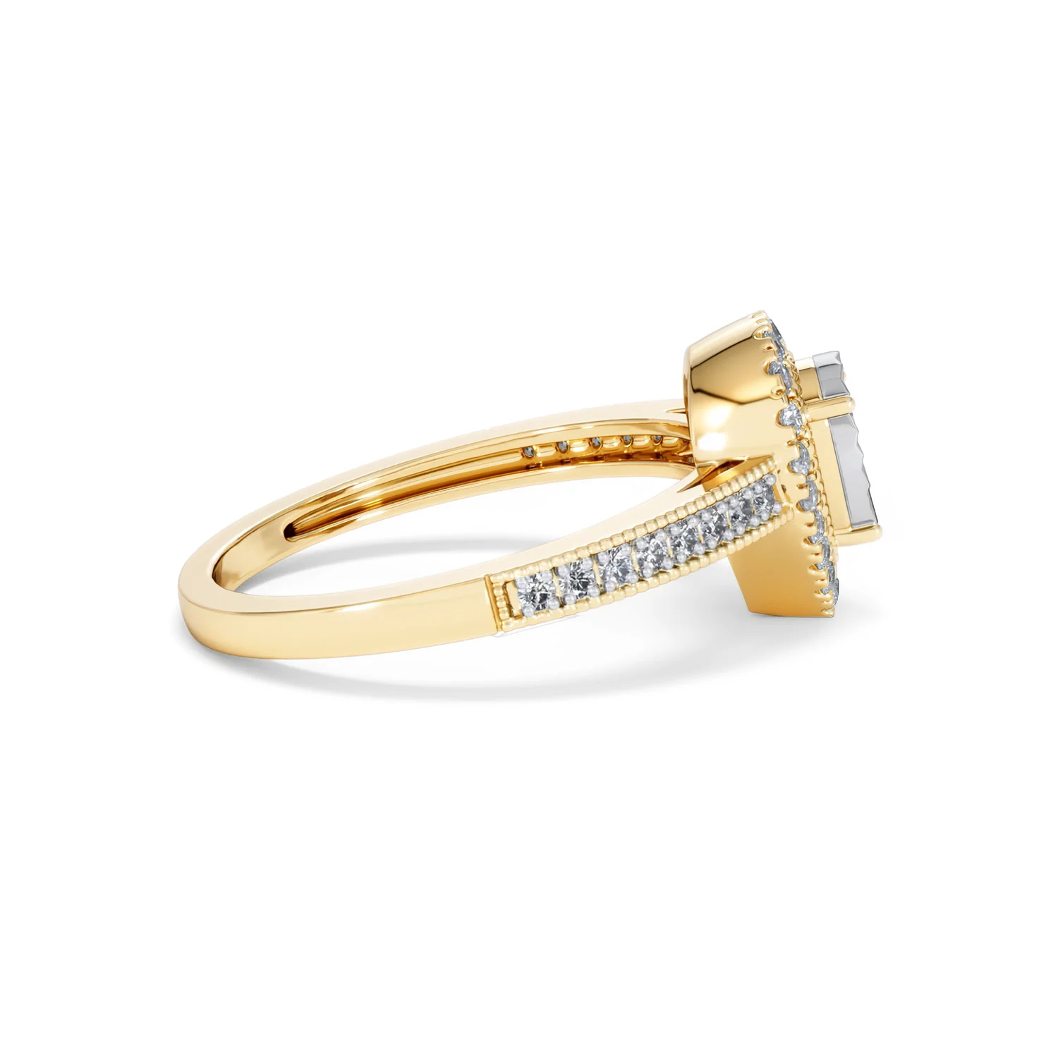Masami Pear Shaped Pave Diamond Engagement Ring 0.15ct 9K Yellow Gold - Image 28