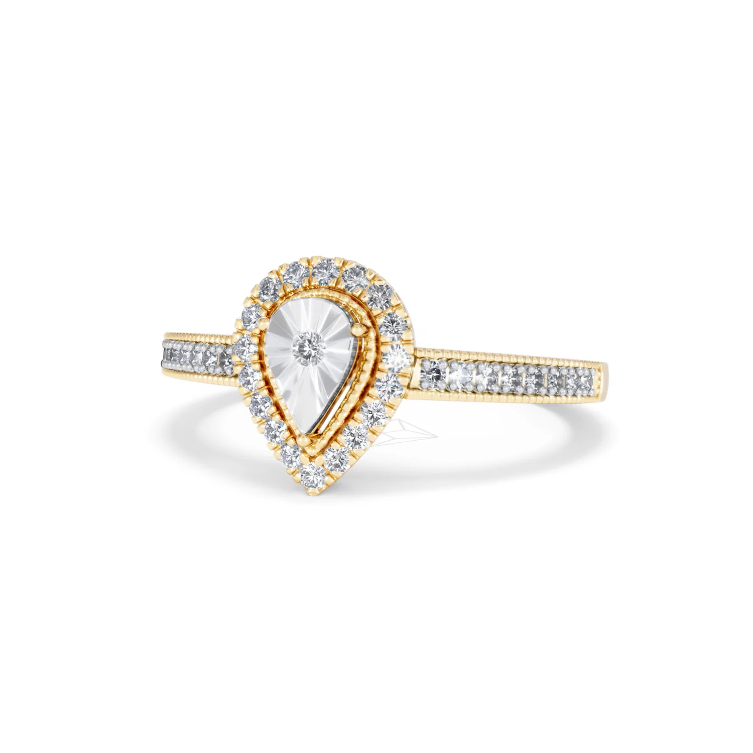 Masami Pear Shaped Pave Diamond Engagement Ring 0.15ct 9K Yellow Gold - Image 84