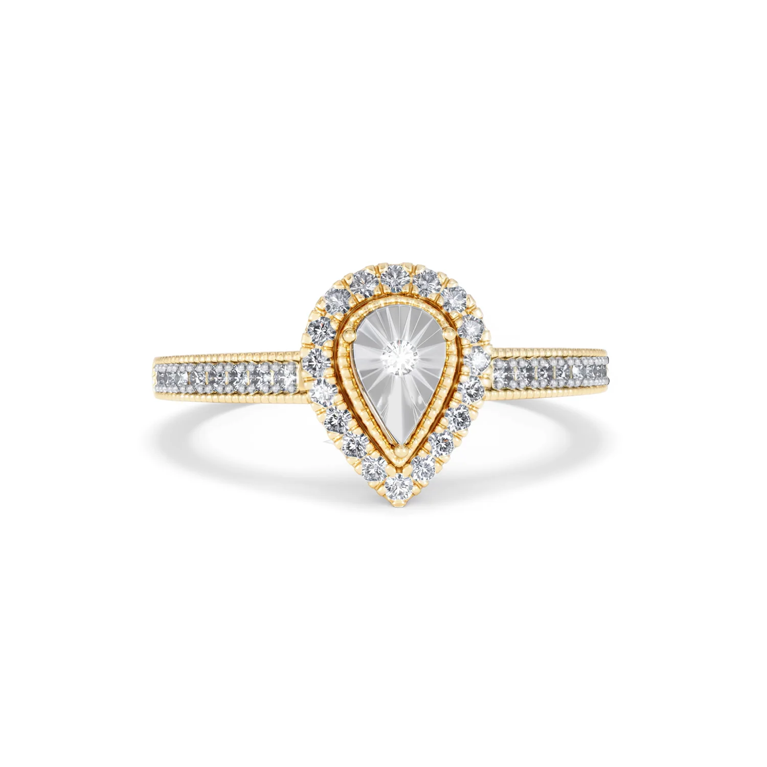 Masami Pear Shaped Pave Diamond Engagement Ring 0.15ct 9K Yellow Gold - Image 9