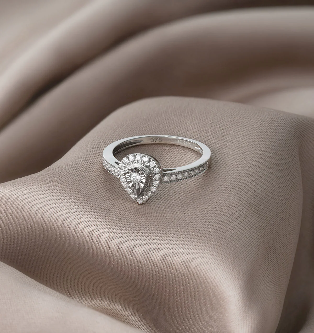 Masami Pear Shaped Pave Diamond Engagement Ring 0.15ct 9K White Gold - Image 4