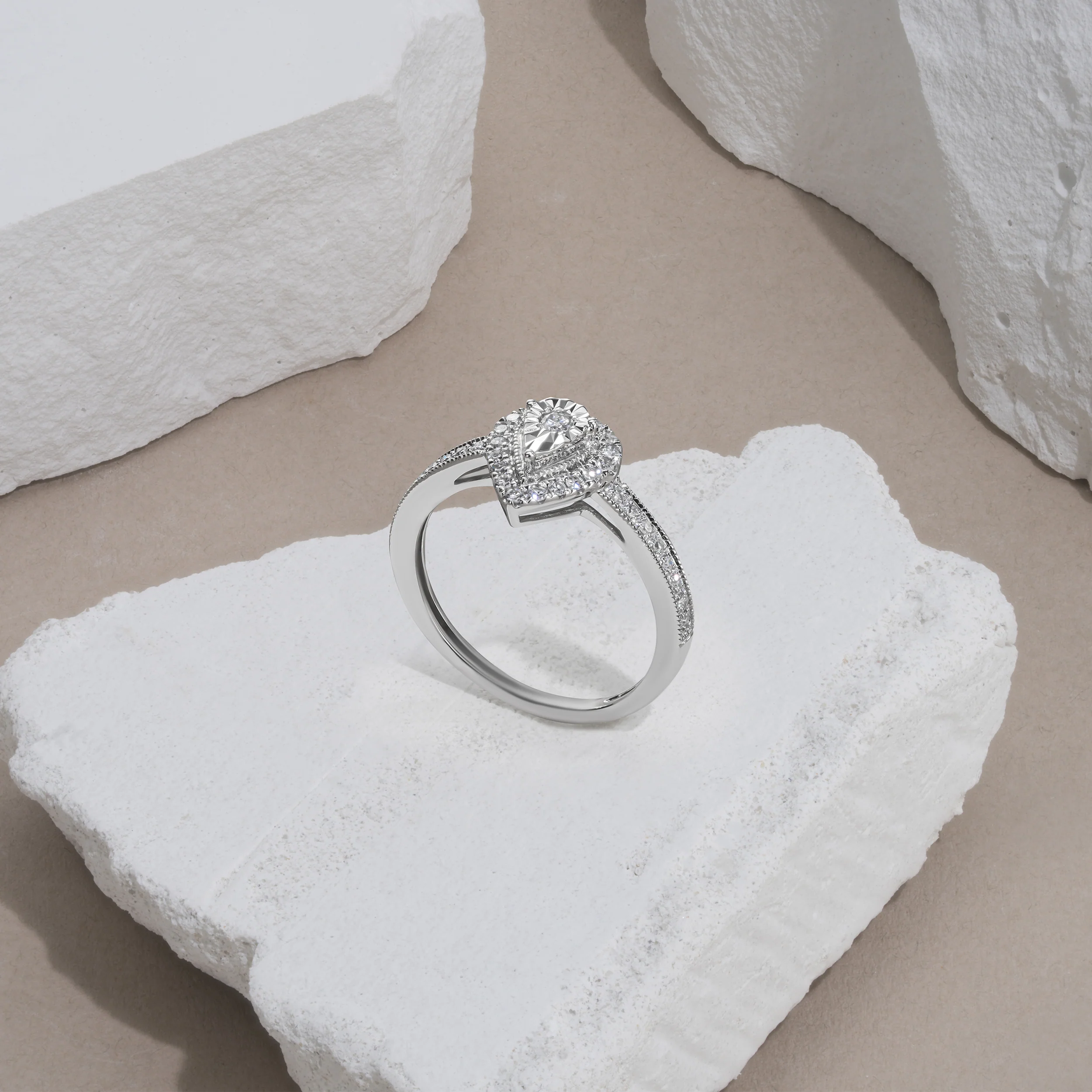 Masami Pear Shaped Pave Diamond Engagement Ring 0.15ct 9K White Gold - Image 6