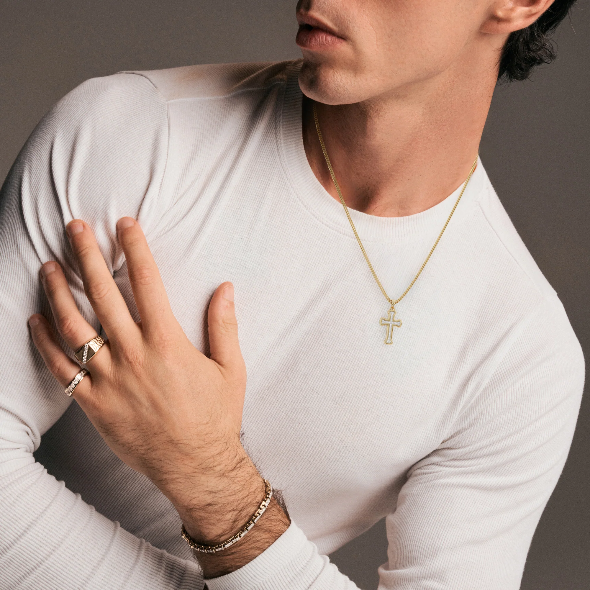 Men’s 0.15ct Lab Grown Diamond Cross Pendant Necklace in 18K Gold Vermeil - Image 4