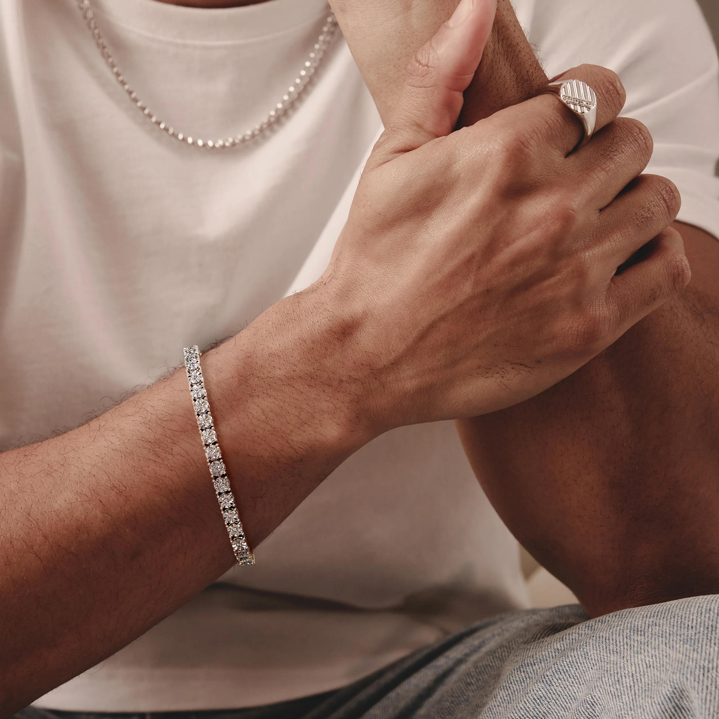 Mens Lab Diamond 1.00ct Tennis Bracelet in 925 Silver - Image 4