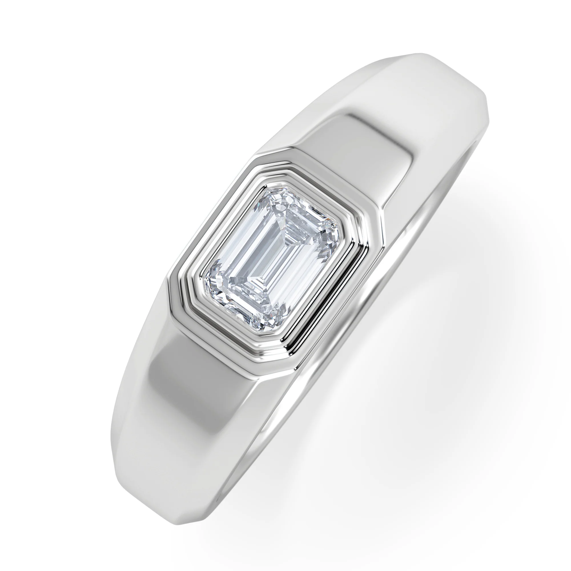 Axis Men's 0.50ct Emerald Cut Lab Diamond Signet Ring in Sterling Silver