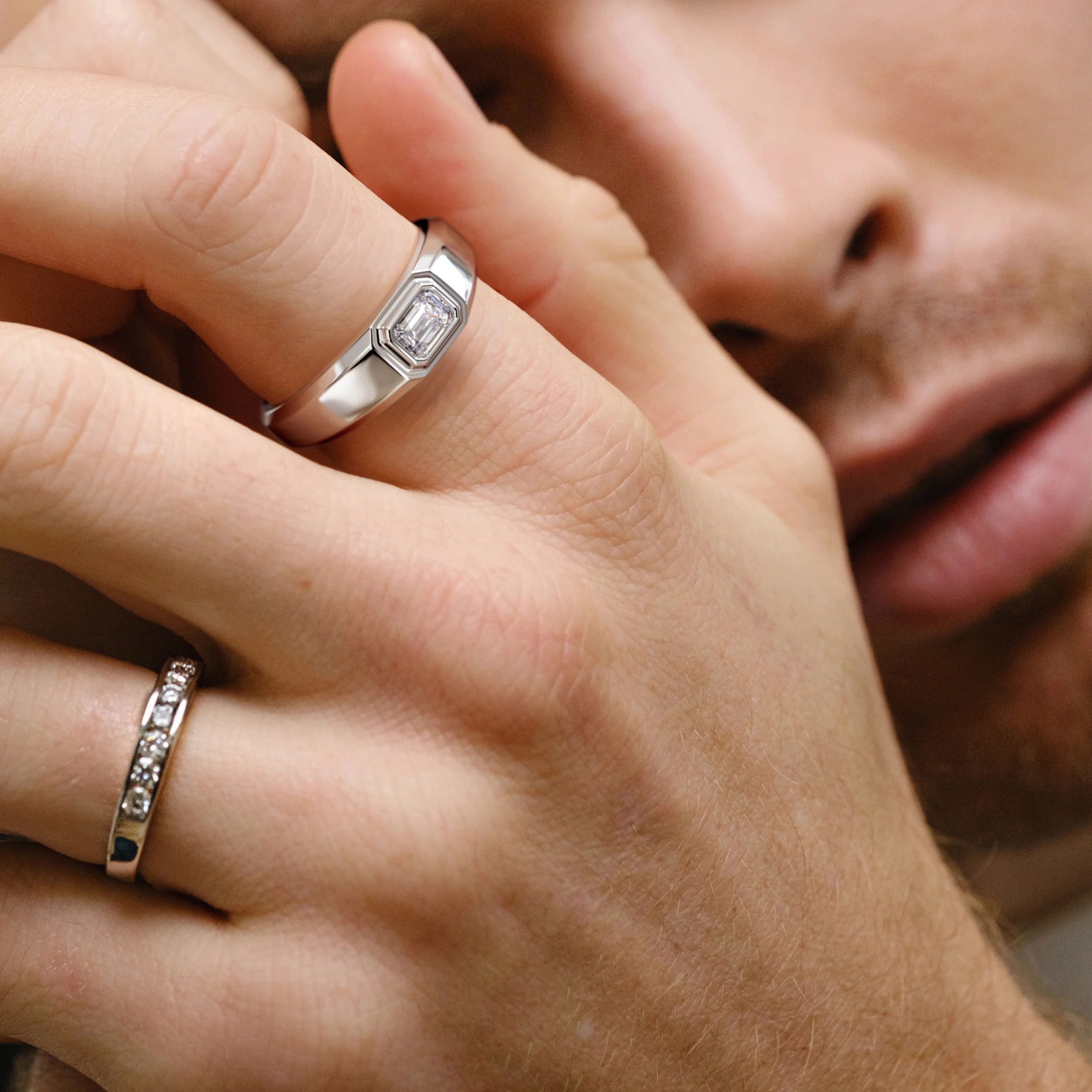 Axis Men's 0.50ct Emerald Cut Lab Diamond Signet Ring in Sterling Silver - Image 2