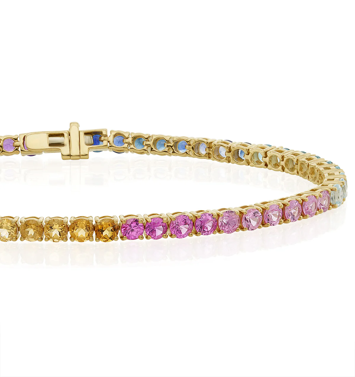 Mens Rainbow Gem Stones Bracelet 10ct Set in 9K Yellow Gold - Image 3