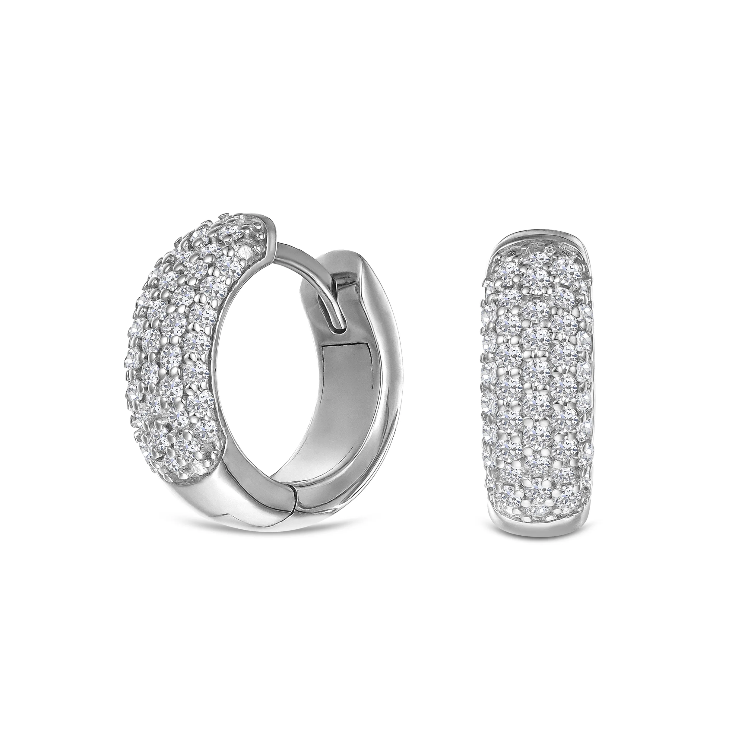 Micro Pave Huggies Lab Diamond Earrings 0.55ct in 925 Silver - Image 3