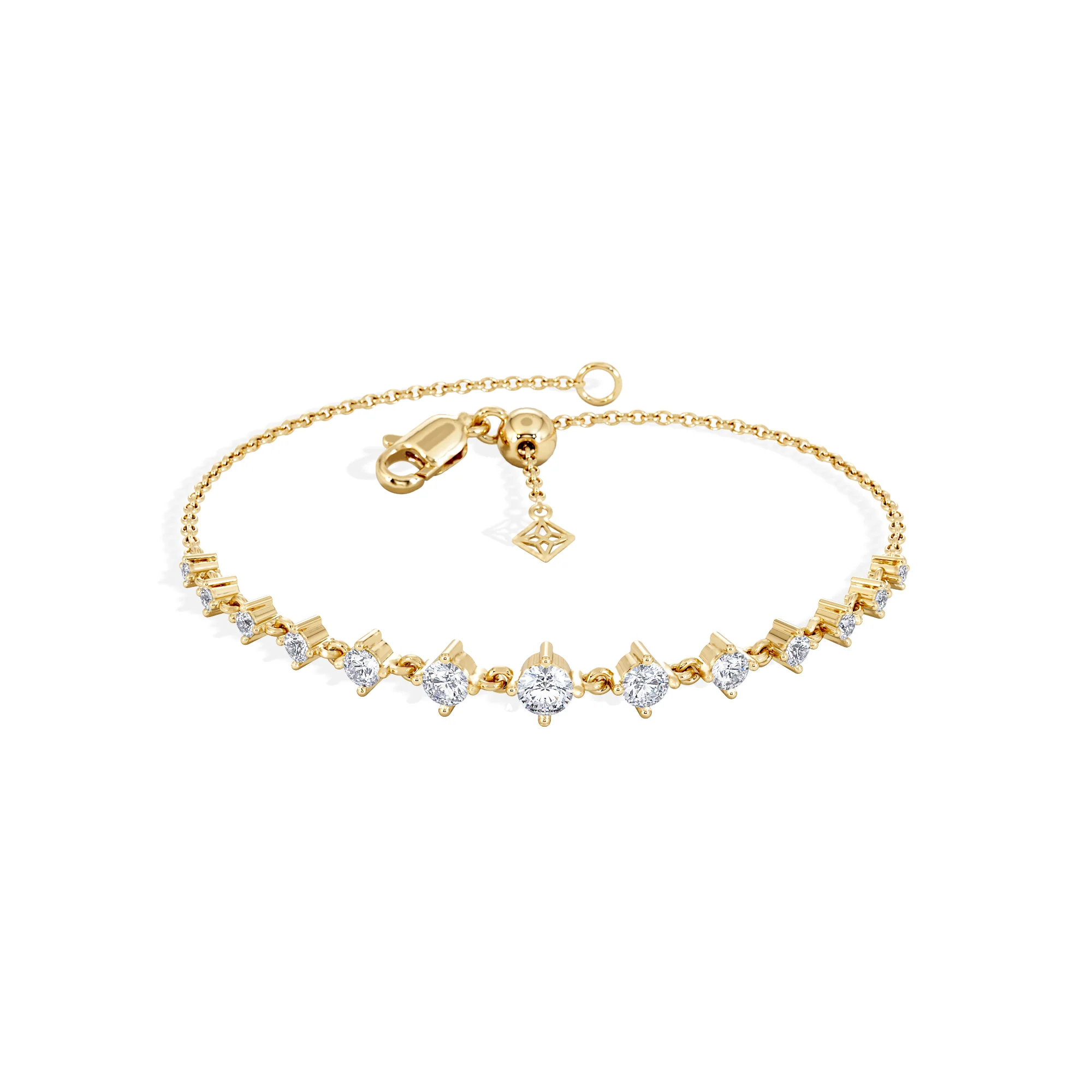 Moments 1.00ct Round Cut Lab Diamond Adjustable Tennis Bracelet in 18K Gold Vermeil - Image 3